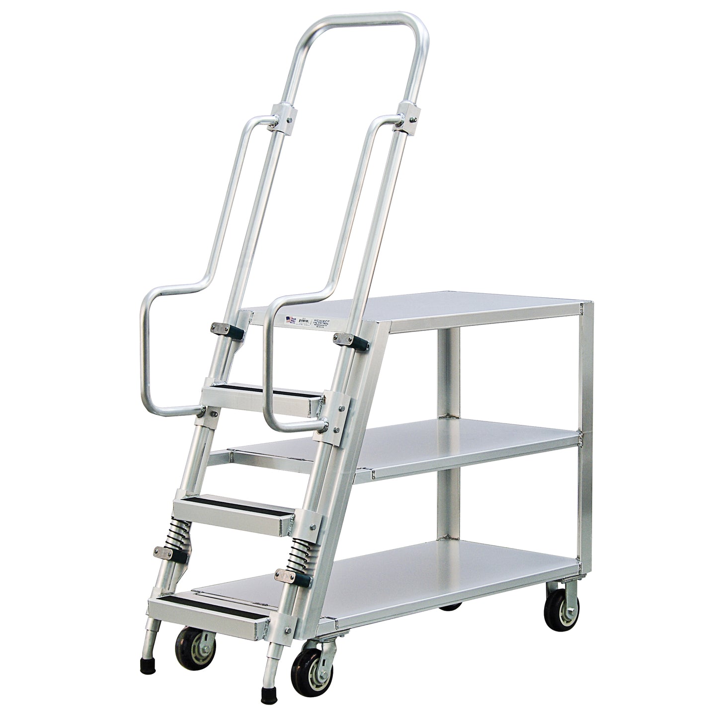 Aluminum Stock Picking Ladder Cart, Aluminum, 22" W x 51-1/2" D, 3 Shelves, 800 lbs. Capacity