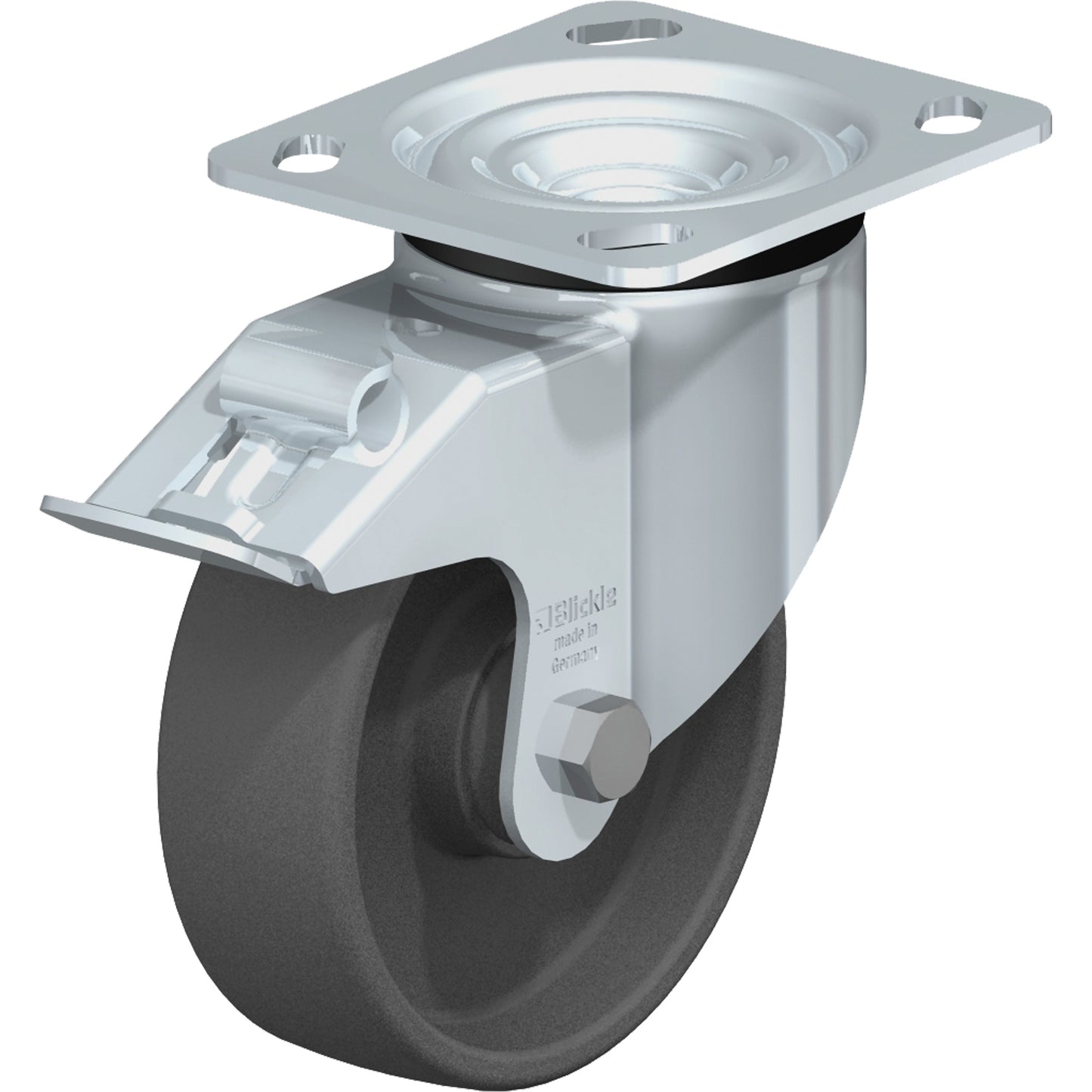 Impact-Resistant Caster, Swivel with Brake, 5" (127 mm), Nylon, 660 lbs. (300 kg.)