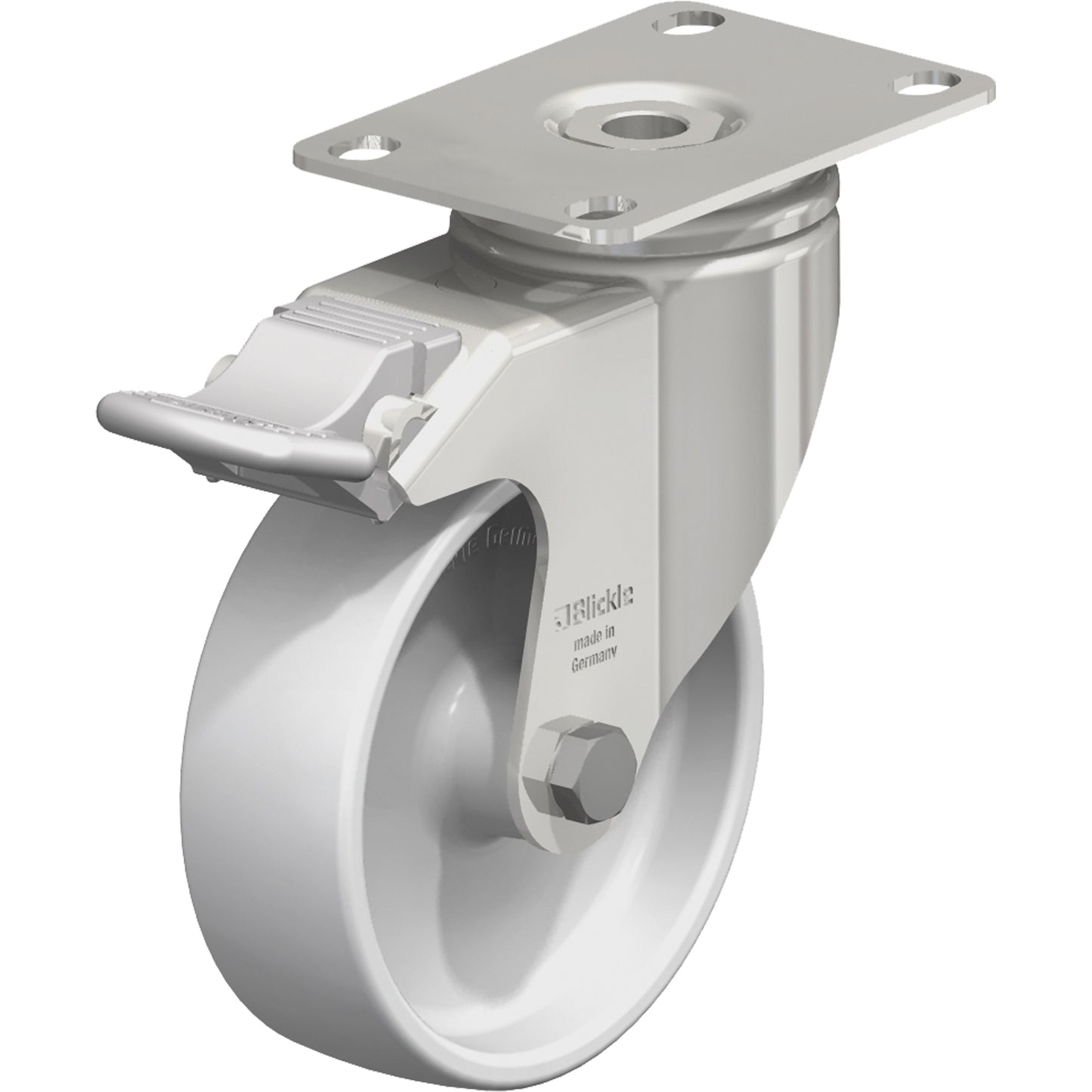 Caster, Swivel with Brake, 4" (101.6 mm), Nylon, 265 lbs. (120 kg.)