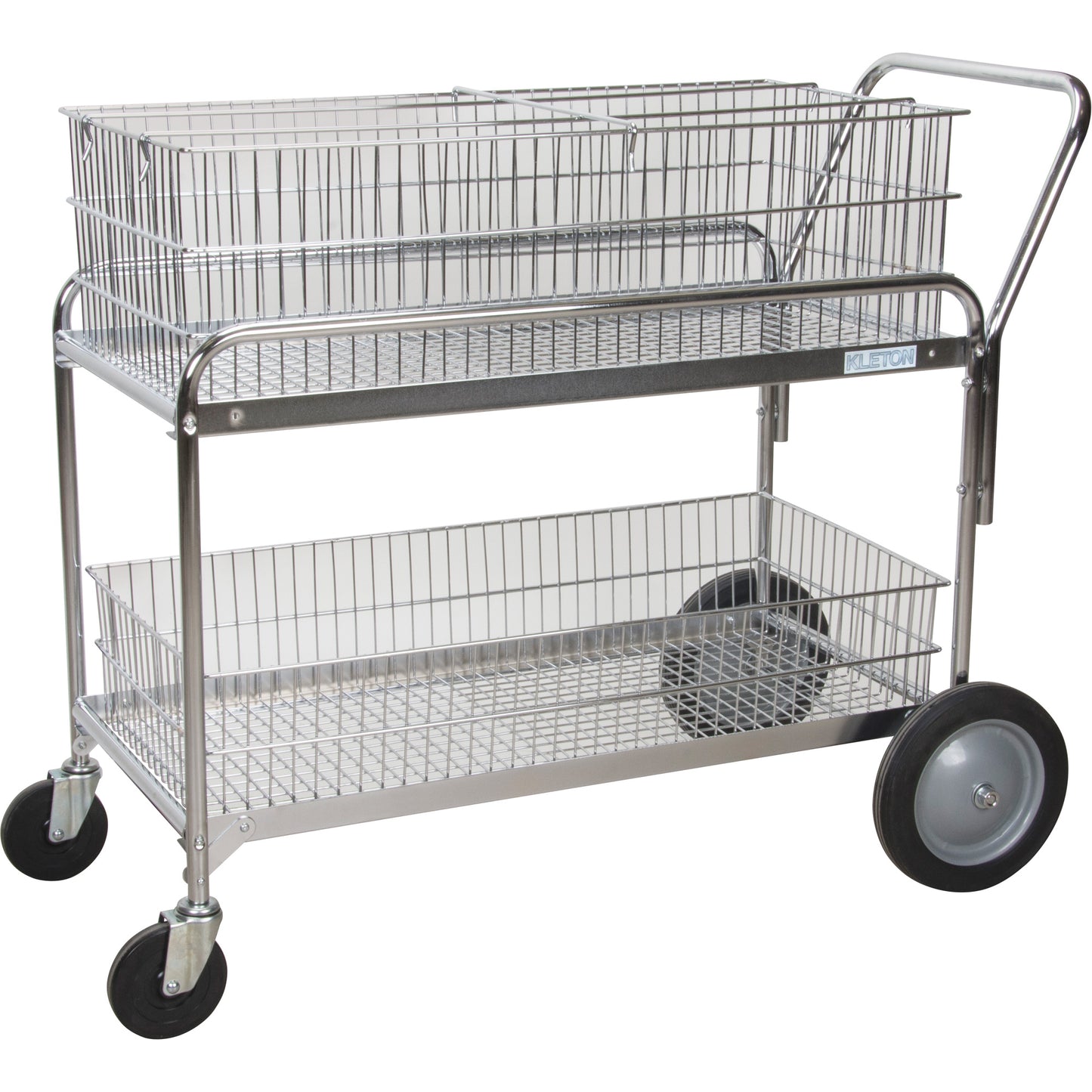 Wire Mesh Office Mail Cart, 250 lbs. Capacity, Chrome, 23" D x 42" L x 38" H, Chrome Plated