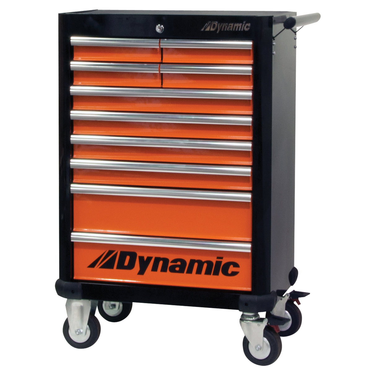 Roller Tool Cabinet, 10 Drawers, 28" W x 18" D x 43-1/4" H, Black/Orange