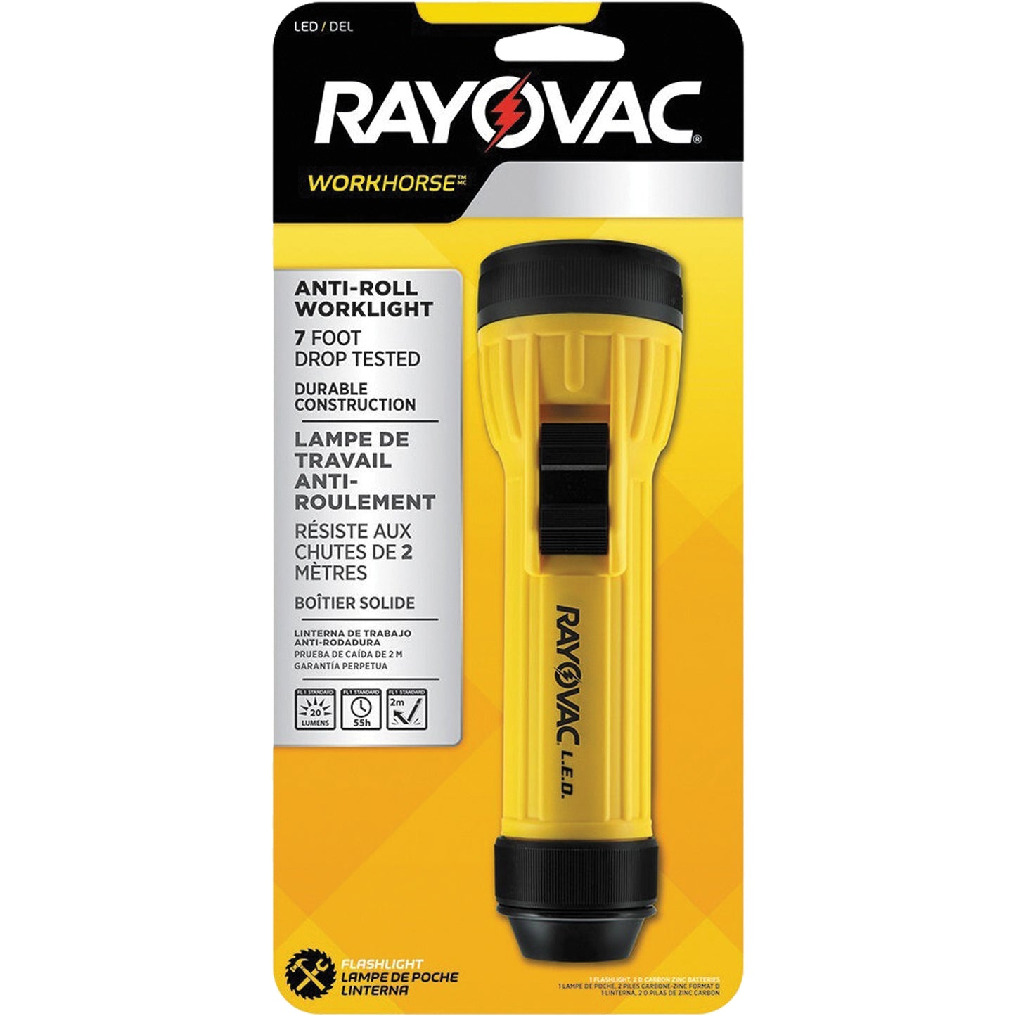 Workhorse™ Hanging Ring Flashlight, LED, 20 Lumens, D Batteries
