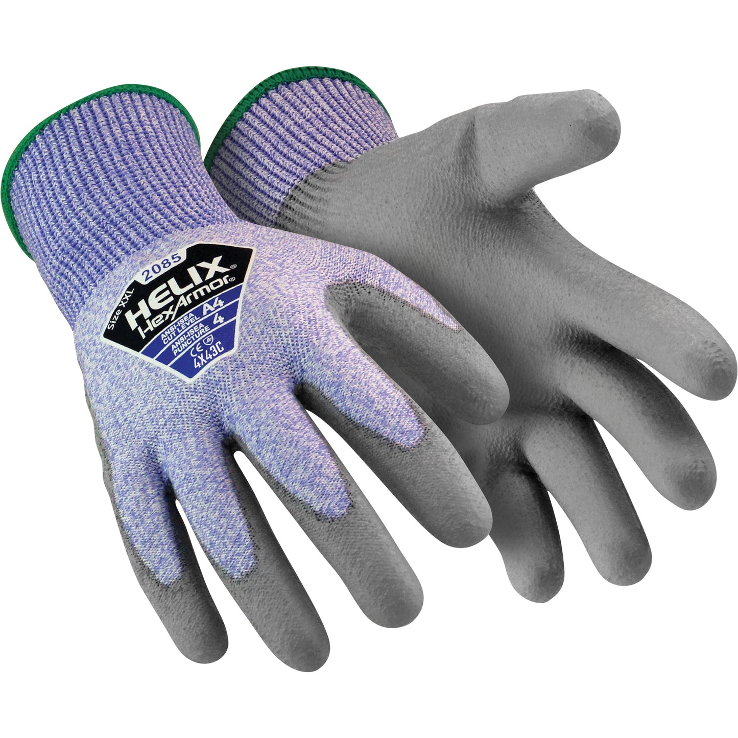 Hexarmor Helix® 2085 Cut-Resistant Gloves, Size 2X-Large/11, 13 Gauge, Polyurethane Coated, Fibreglass/HPPE Shell, ASTM ANSI Level A4/EN 388 Level C