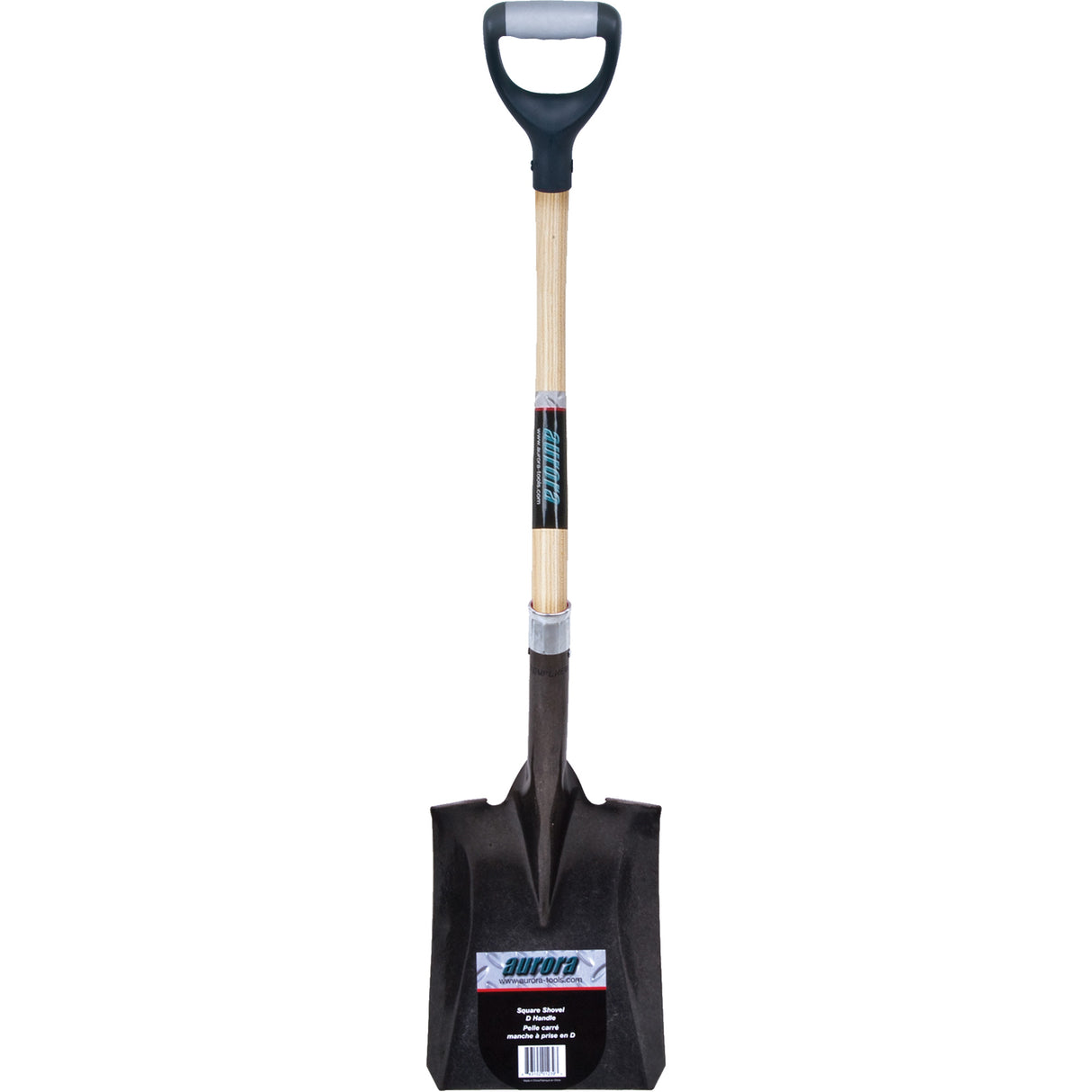 Heavy-Duty Square Shovel, Hardwood, Carbon Steel Blade, D-Grip Handle, 30" Long
