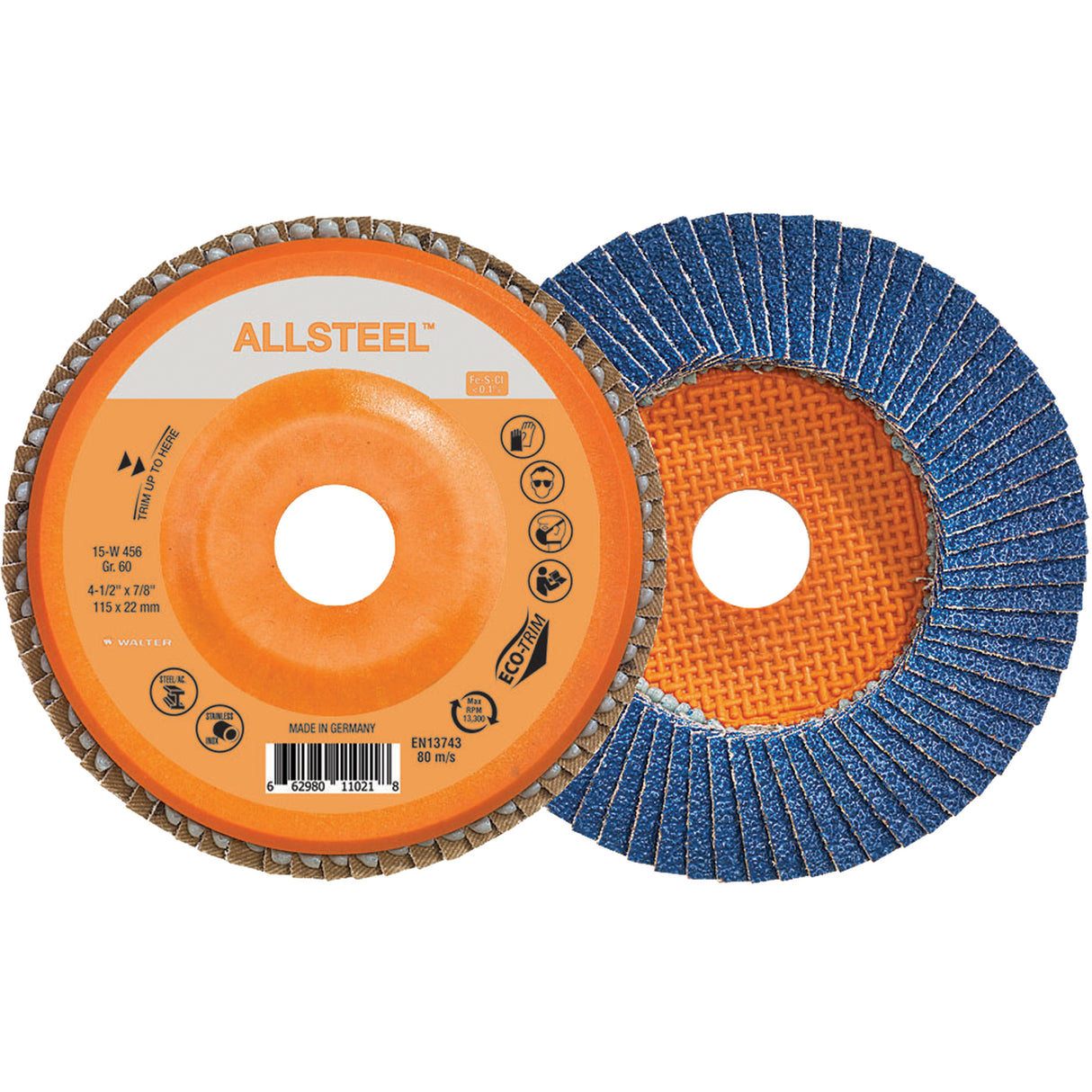 AllSteel™ Flap Disc, 4-1/2" x 7/8", Type 27, 60 Grit, Zirconia Alumina