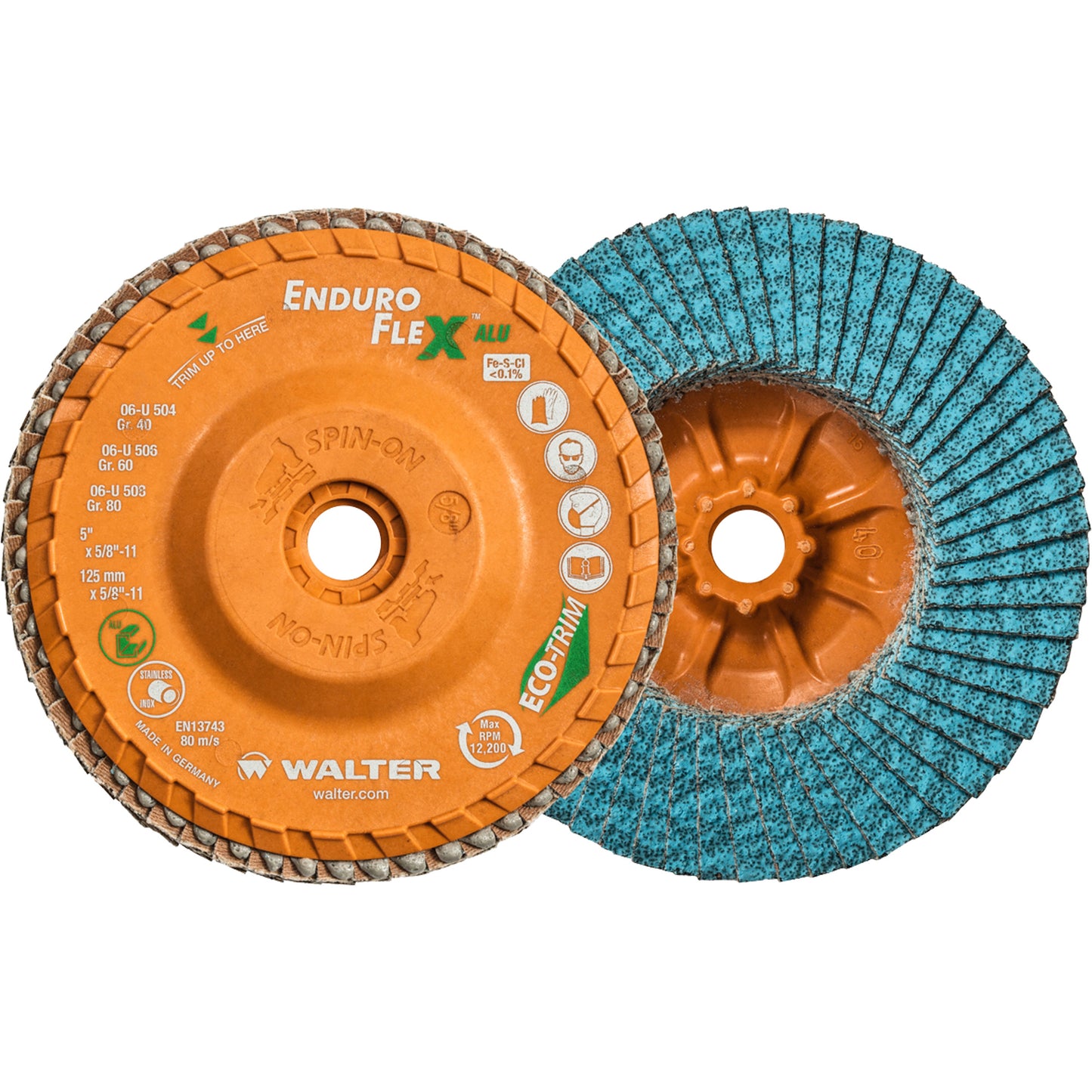 Enduro-Flex Alu™ Spin-On Flap Disc, 5" x 5/8"-11, Type 27, 40 Grit, Zirconia Alumina