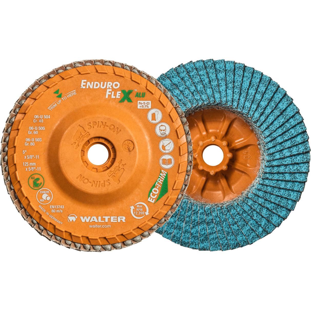 Enduro-Flex Alu™ Spin-On Flap Disc, 5" x 5/8"-11, Type 27, 40 Grit, Zirconia Alumina