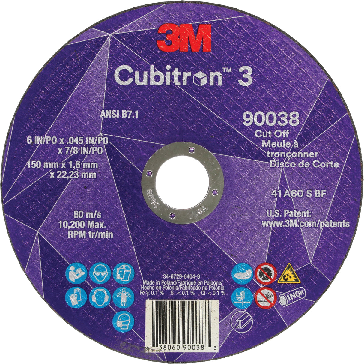 Cubitron™ 3 Cut-Off Wheel, 6" x 0.045", Type T27, Ceramic, 10200 RPM