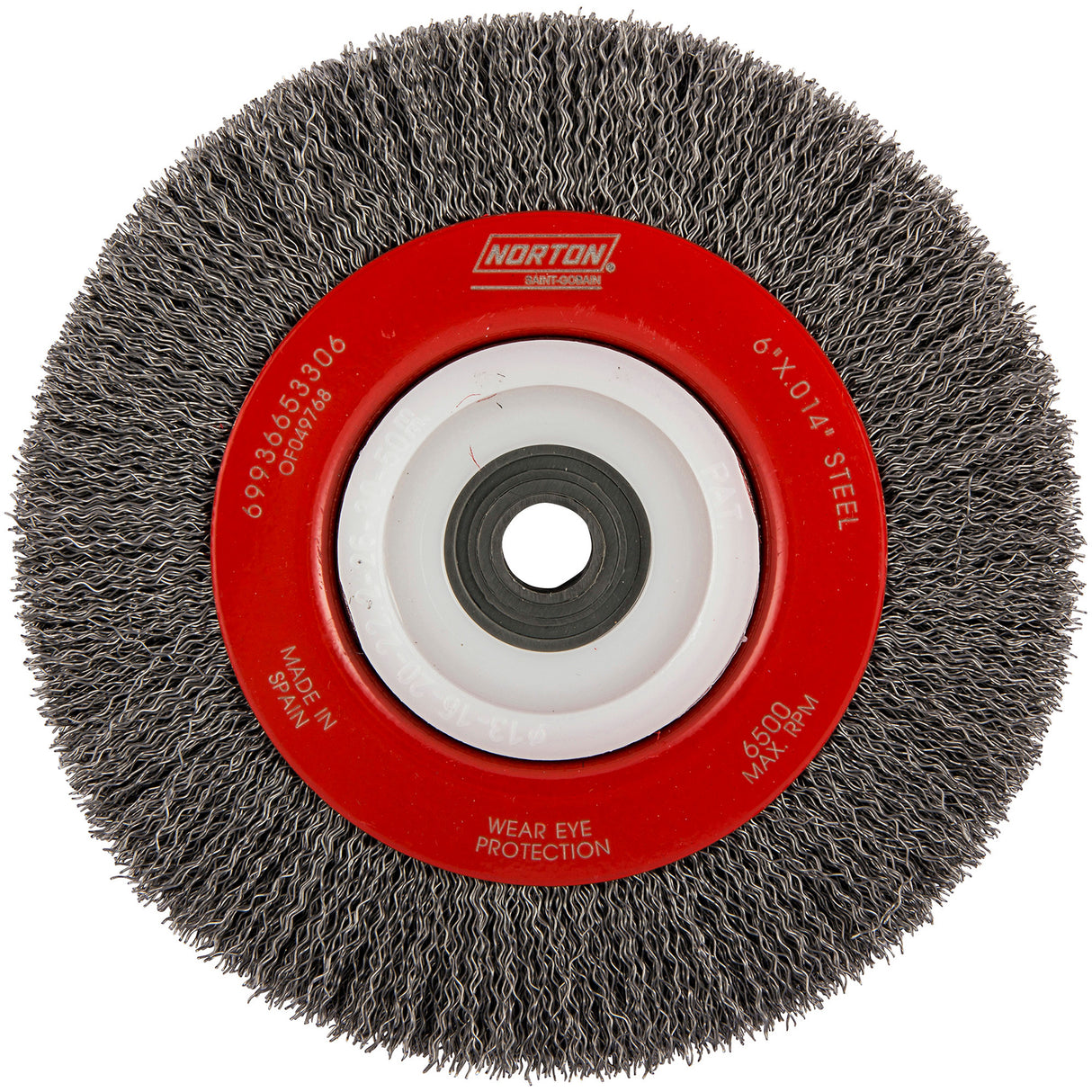 Crimped Bench Wheel, 6" Dia., 0.014" Fill, 1/2"-2 Arbor