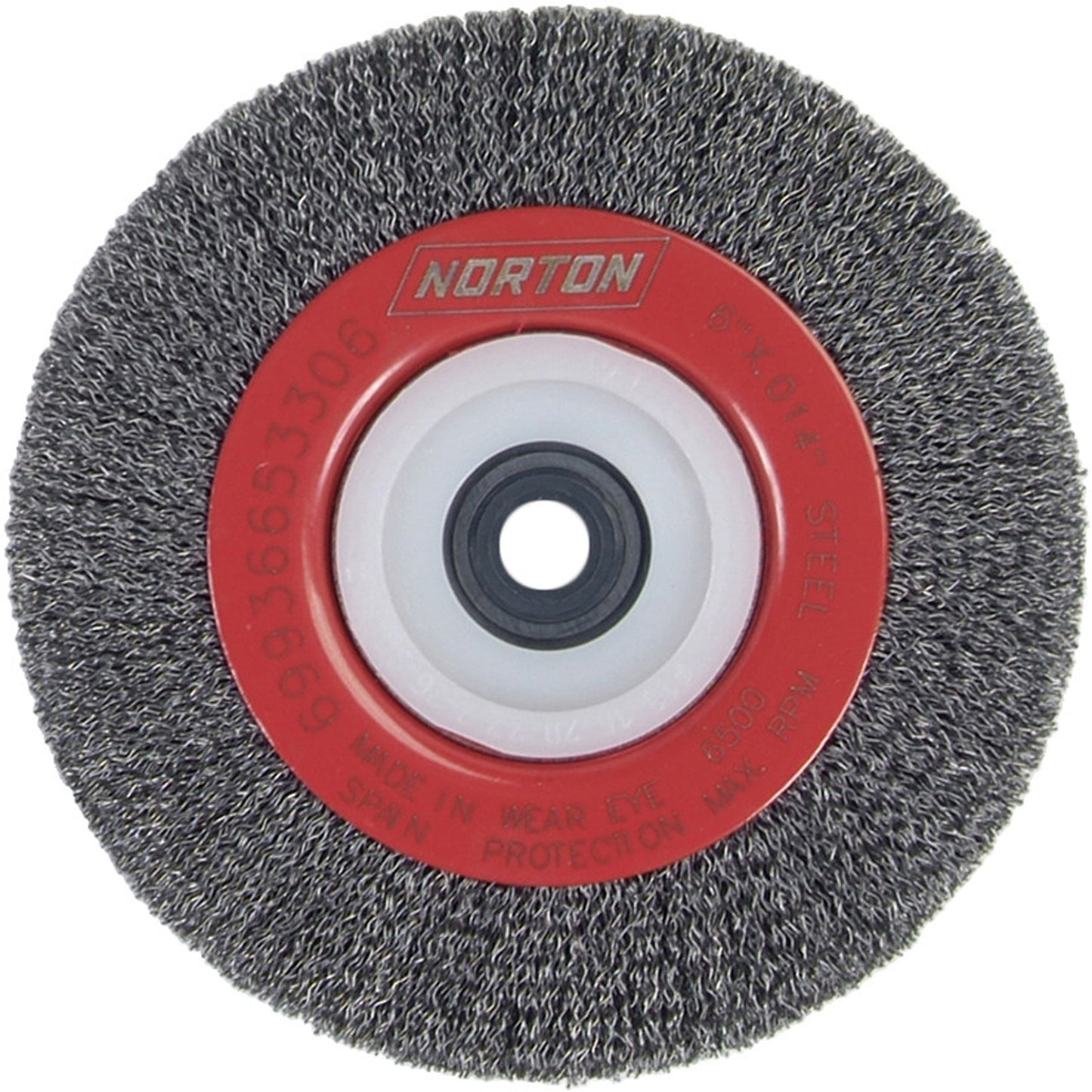 Crimped Bench Wheel, 6" Dia., 0.014" Fill, 1/2"-2 Arbor