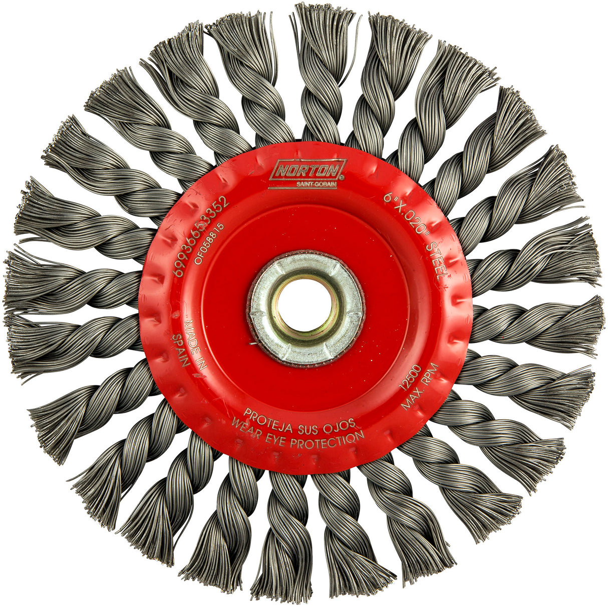 Full Cable Twist Wire Wheel, 6" Dia., 0.023" Fill, 5/8"-11 Arbor, Steel