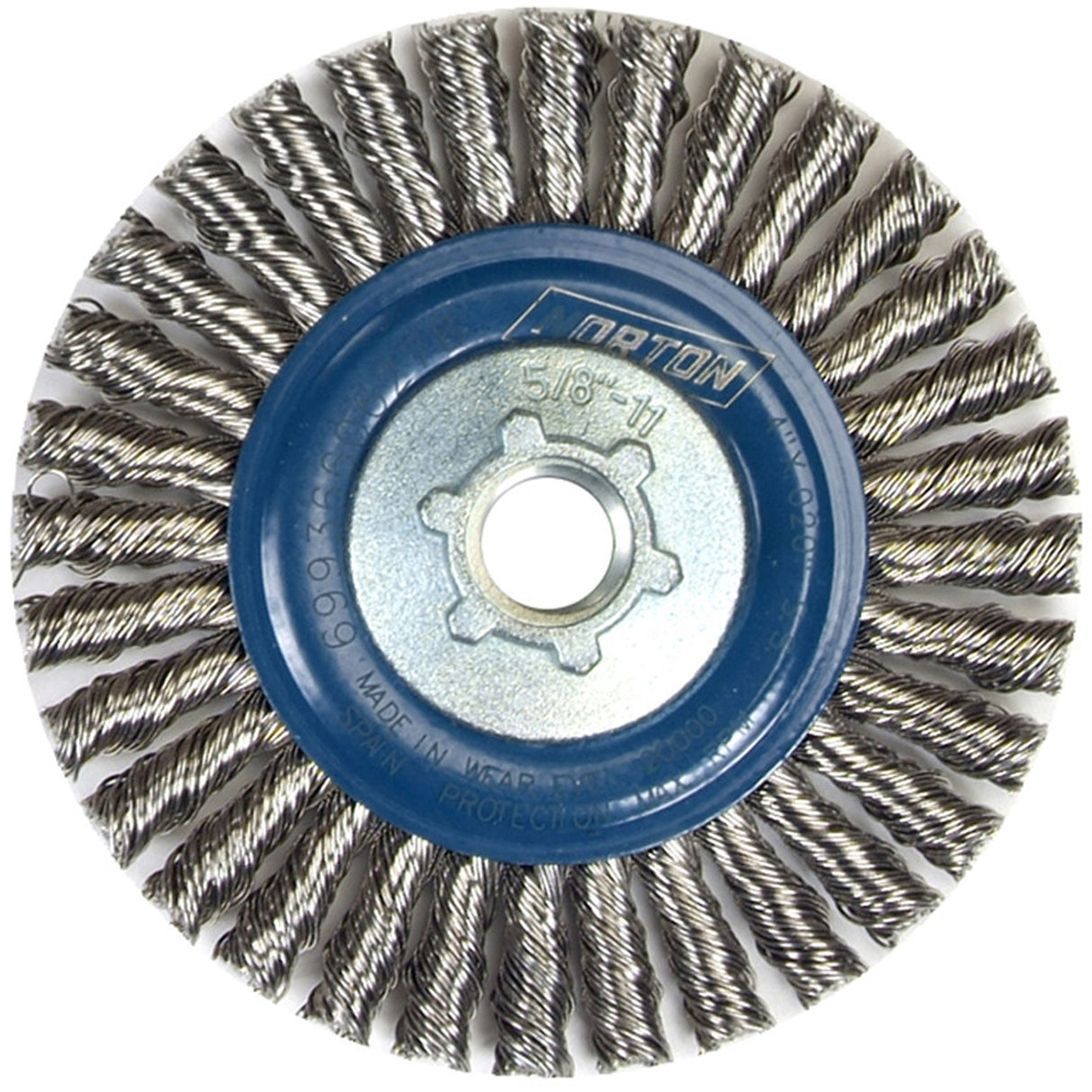 Stringer Bead Knot Wire Brush For Angle Grinders, 4" Dia., 0.02" Fill, 5/8"-11 Arbor, Stainless Steel