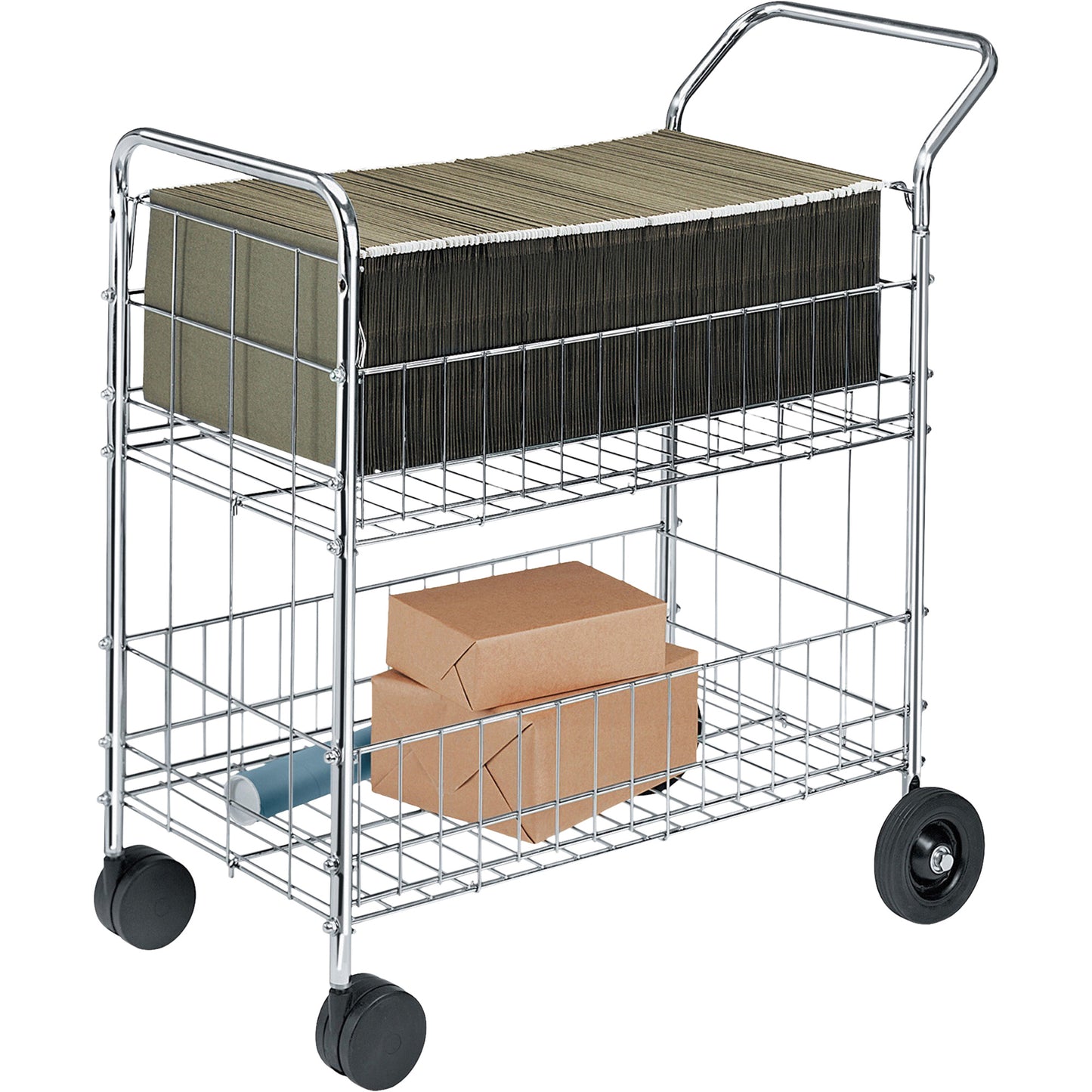 Wire Mail Cart, 200 lbs. Capacity, Chrome, 19" D x 30" L x 39-1/4" H, Chrome Plated