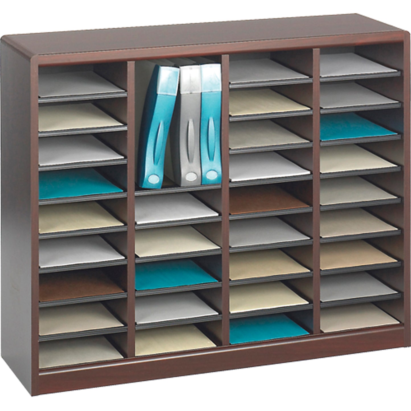 E-Z Stor® Literature Organizer, Stationary, 36 Slots, Wood, 40" W x 3/4" D x 32-1/2" H