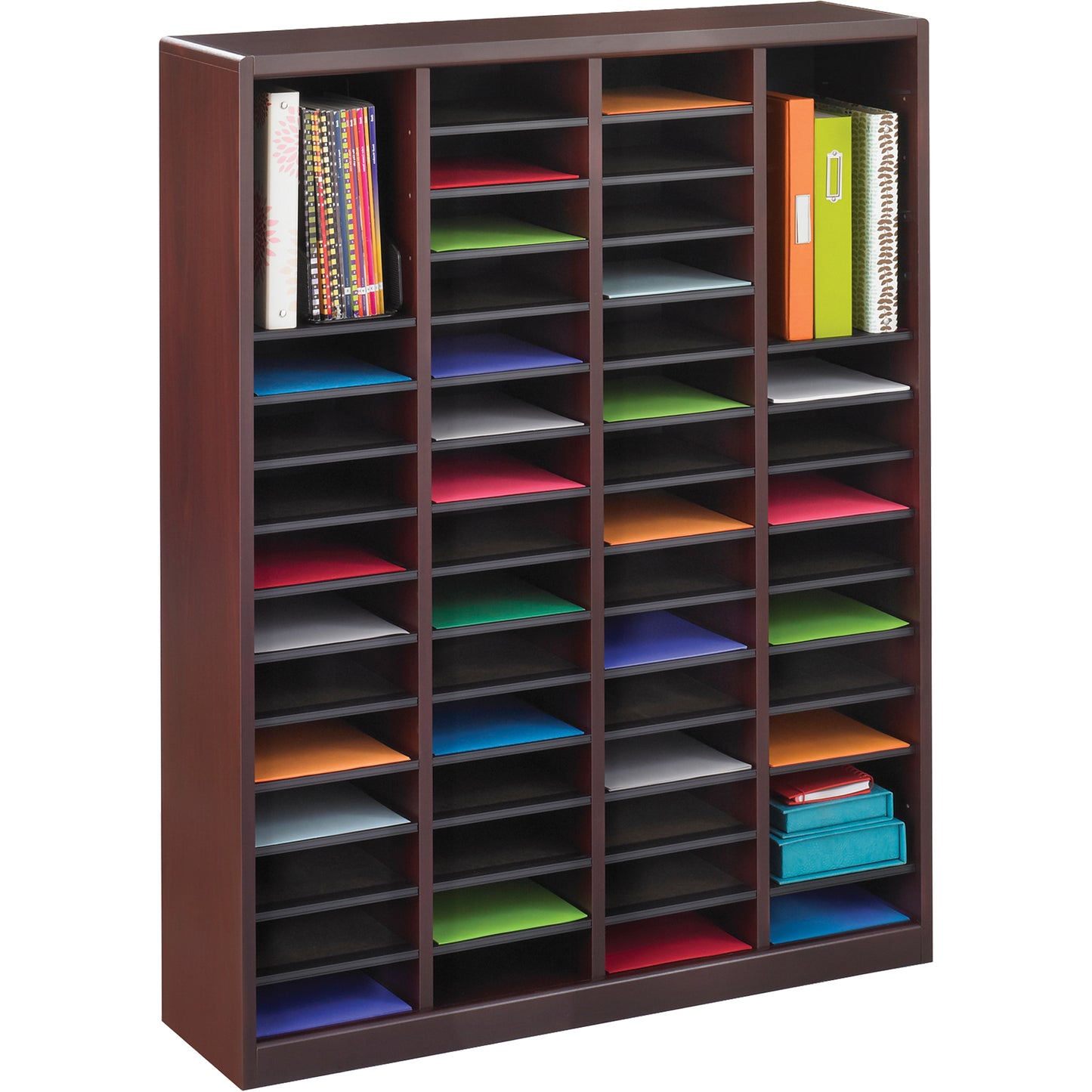 E-Z Stor® Literature Organizer, Stationary, 60 Slots, Wood, 40" W x 3/4" D x 52-1/4" H