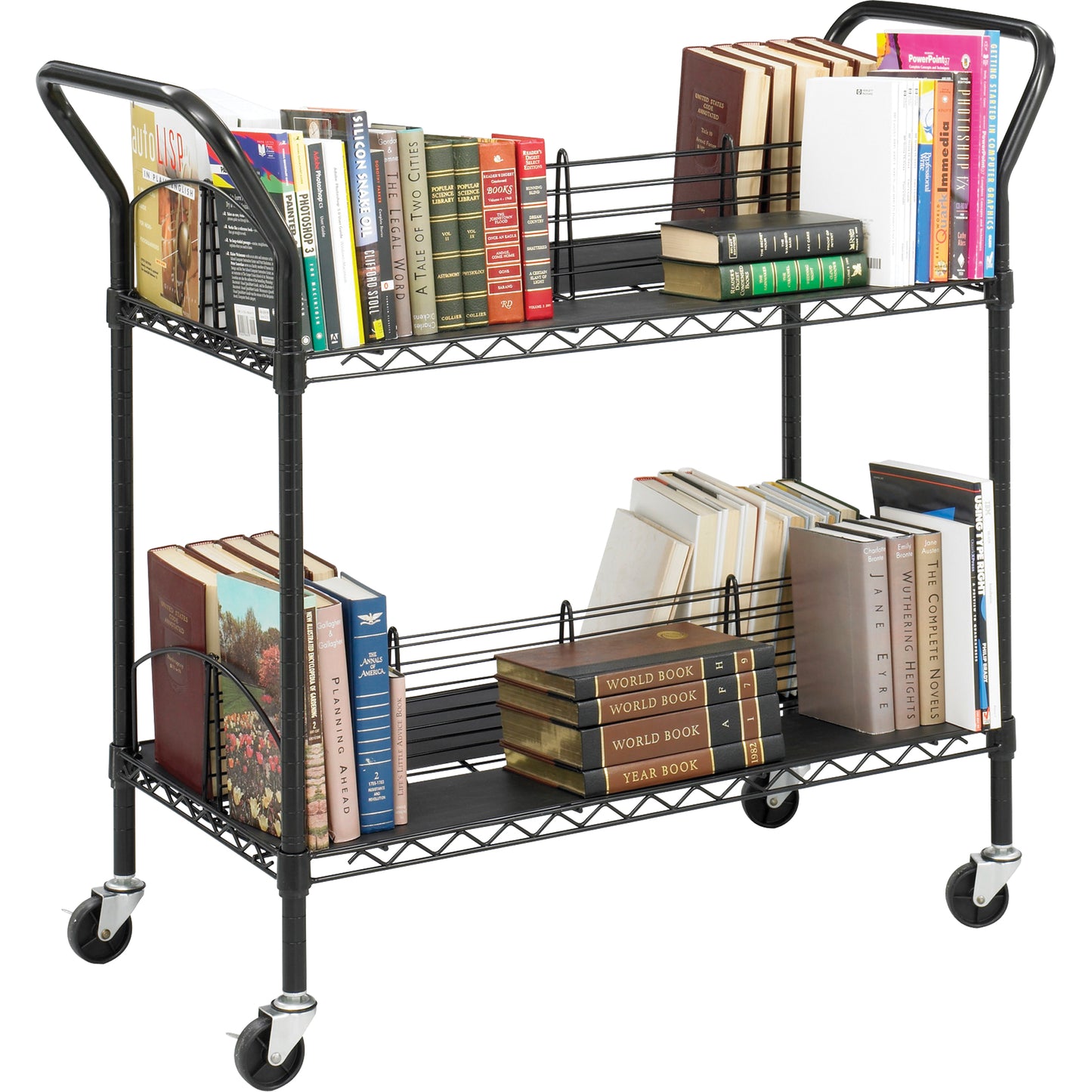 Double-Sided Wire Book Cart, 200 lbs. Capacity, Black, 18-3/4" D x 44" L x 39" H, Steel