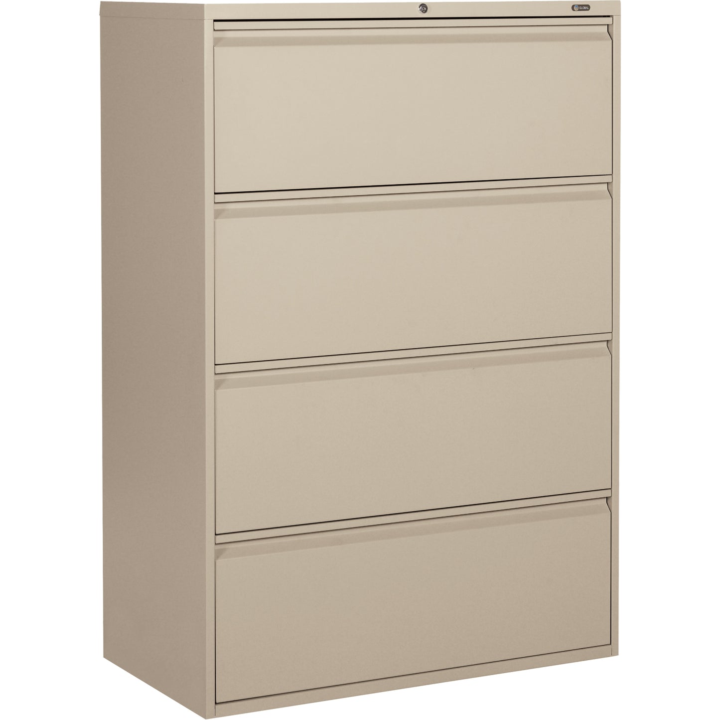 Lateral Cabinet, Steel, 4 Drawers, 36" W x 19-1/4" D x 52-6/100" H, Beige