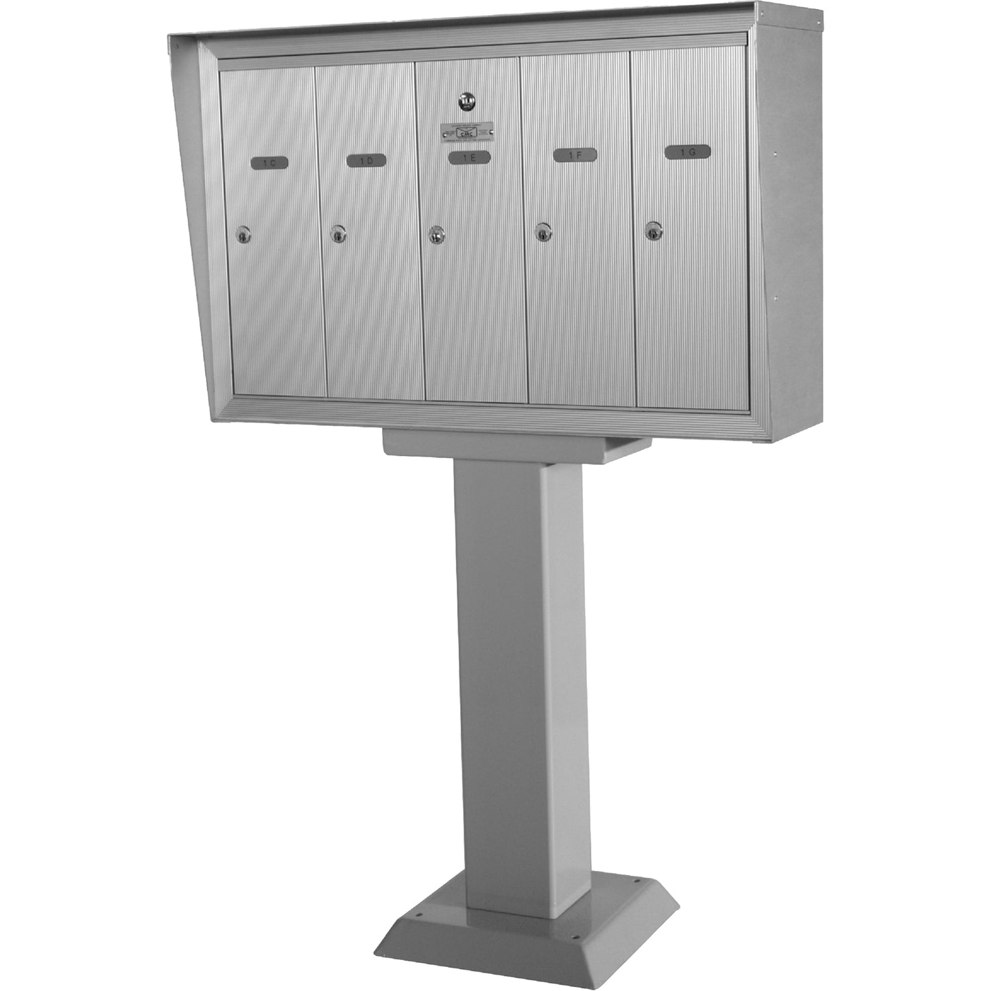Single Deck Mailboxes, Pedestal -Mounted, 16" x 5-1/2", 4 Doors, Aluminum