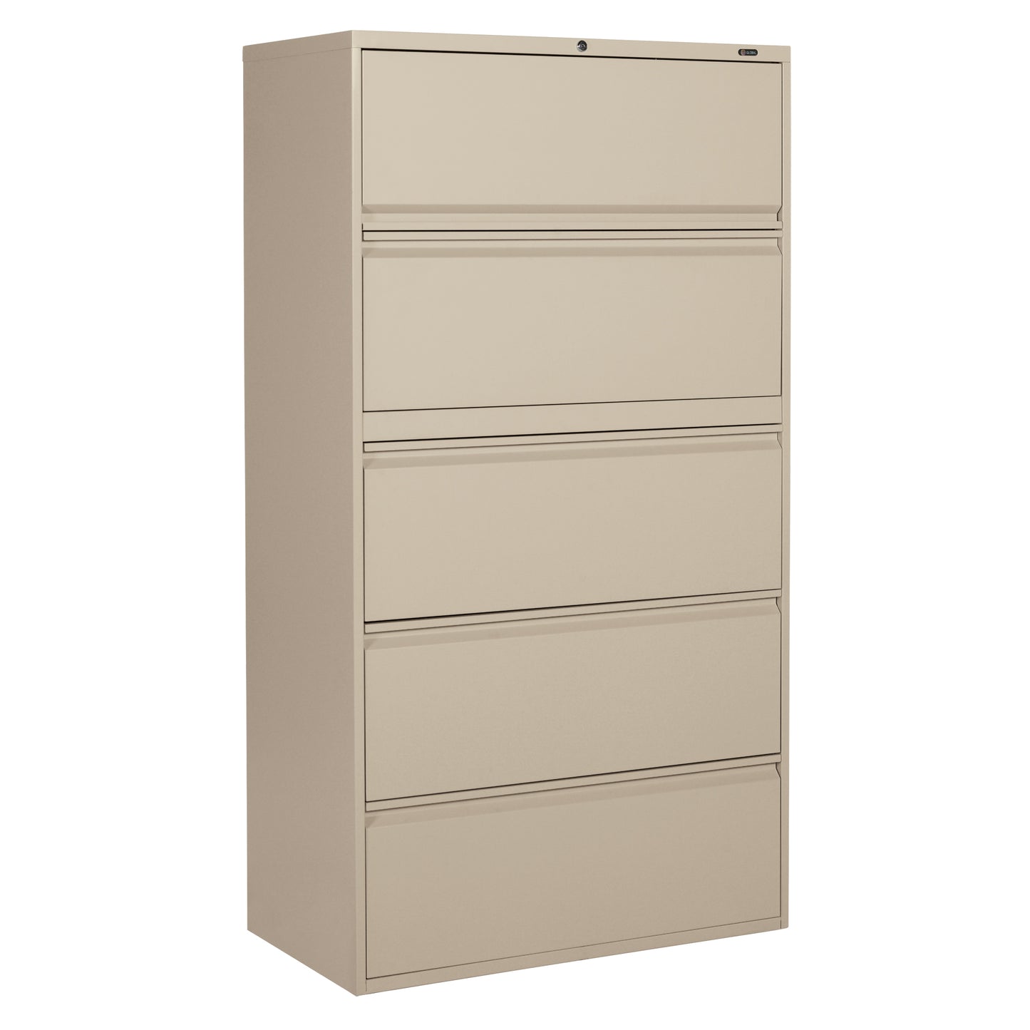 Lateral Filing Cabinet, Steel, 5 Drawers, 36" W x 19-1/4" D x 66-5/9" H, Beige