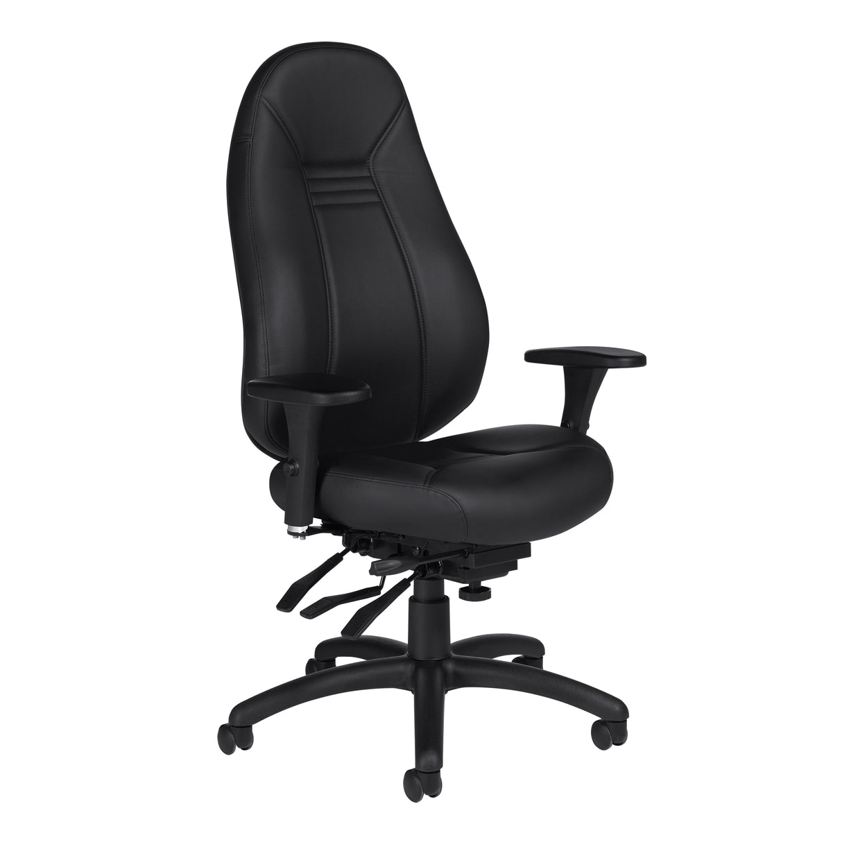 High Back Comfort Chair, Leather, Black, 300 lbs. Capacity