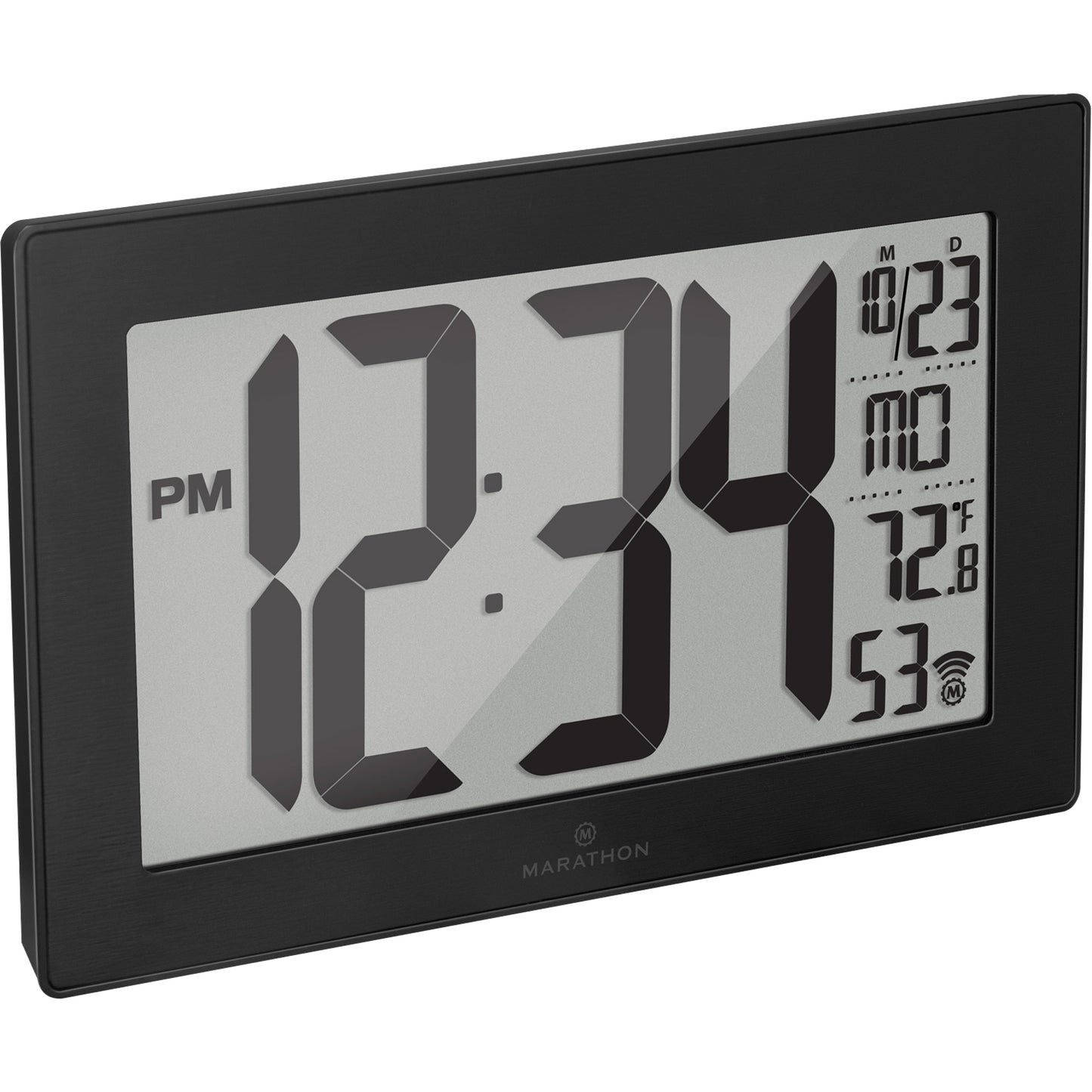Self-Setting & Self-Adjusting Wall Clock with Stand, Digital, Battery Operated, Black