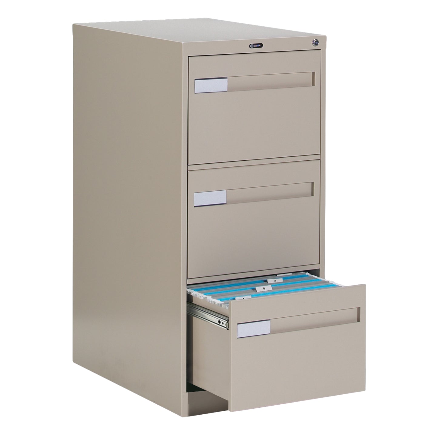 Vertical Filing Cabinet with Recessed Drawer Handles, 3 Drawers, 18.15" W x 26.56" D x 40" H, Beige