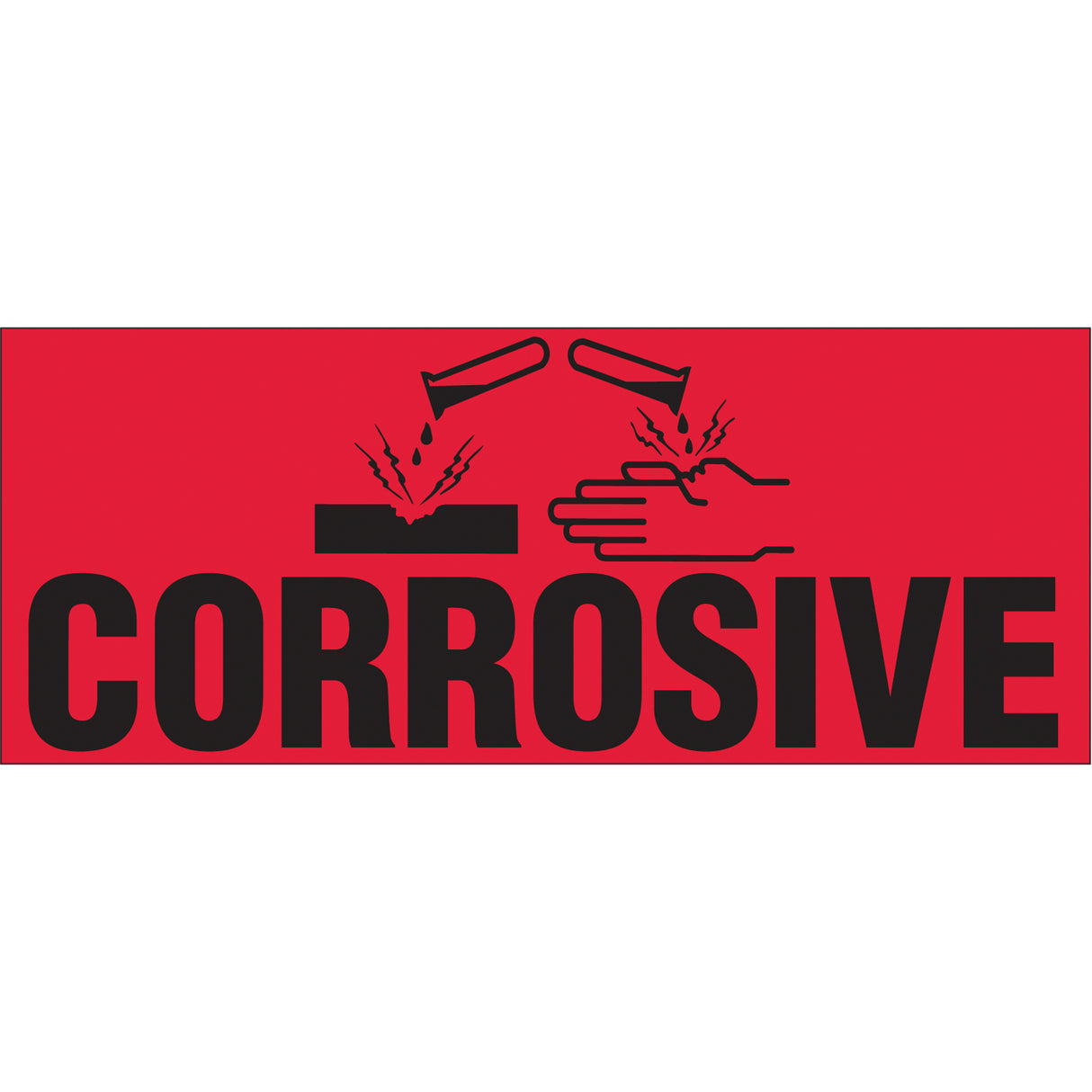 "Corrosive" Special Handling Labels, 5" L x 2" W, Black on Red