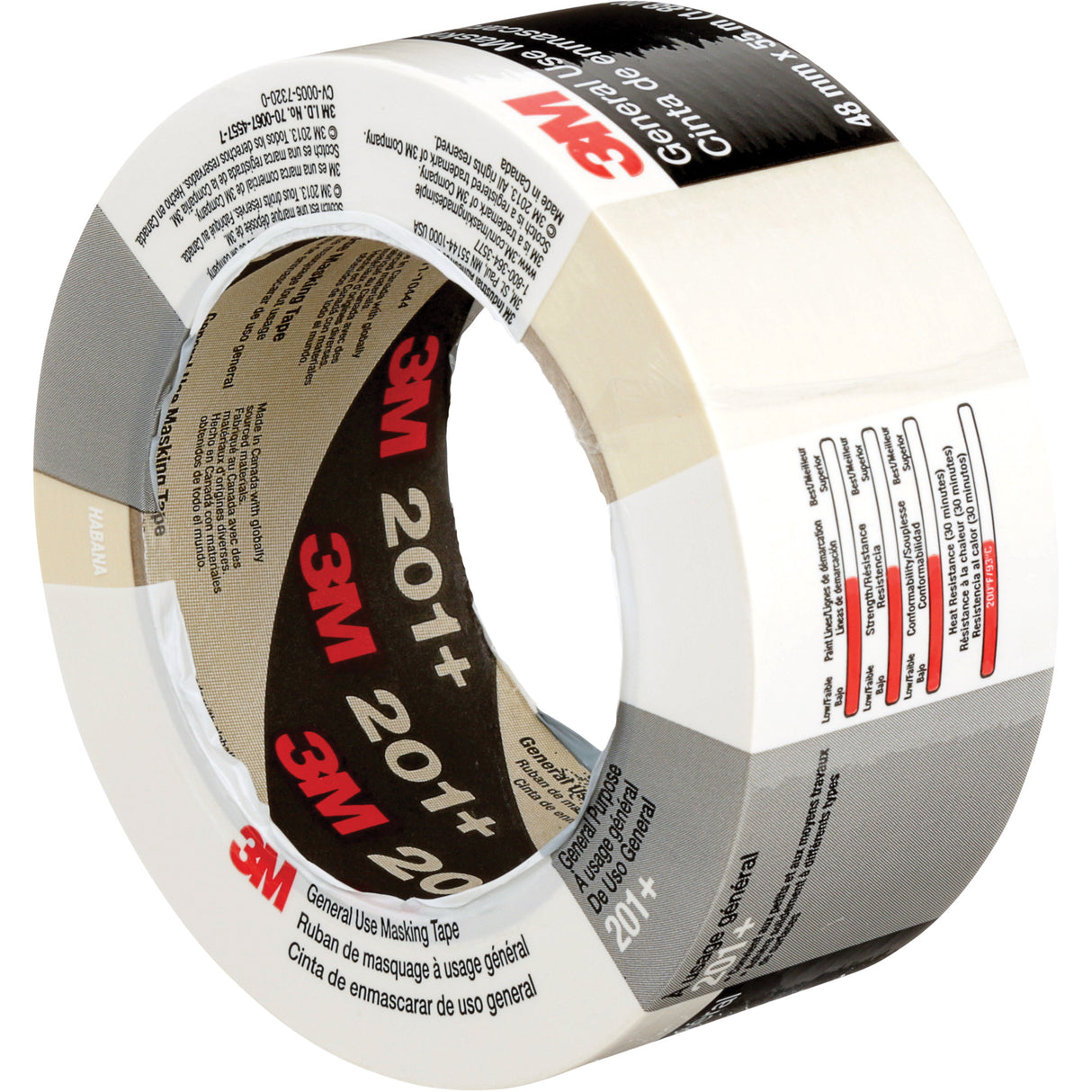 201+ General Use Masking Tape, 36 mm (1-1/2") x 55 m (180'), Tan