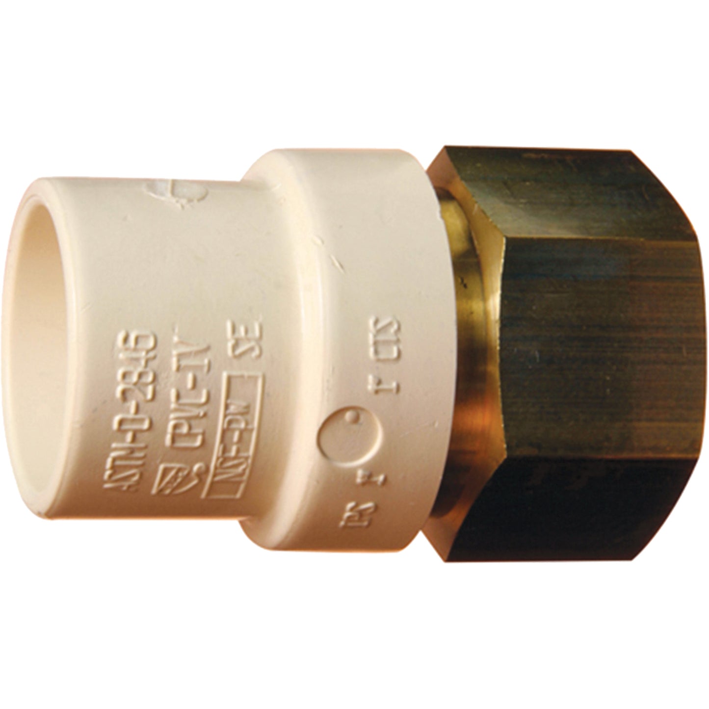Threaded Pipe Adapter, Hub x FPT, 1-1/4" Dia., Brass/CPVC