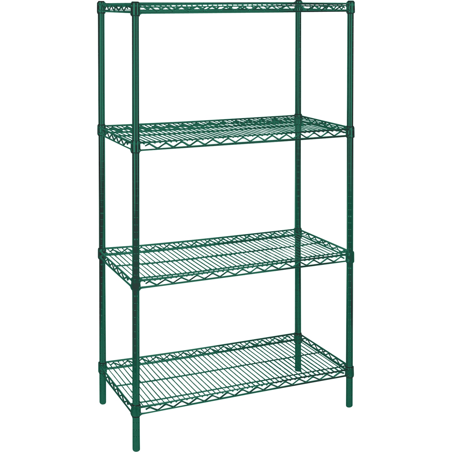 Heavy-Duty Green Epoxy Finish Wire Shelving, 4 Tiers, 72" W x 63" H x 24" D