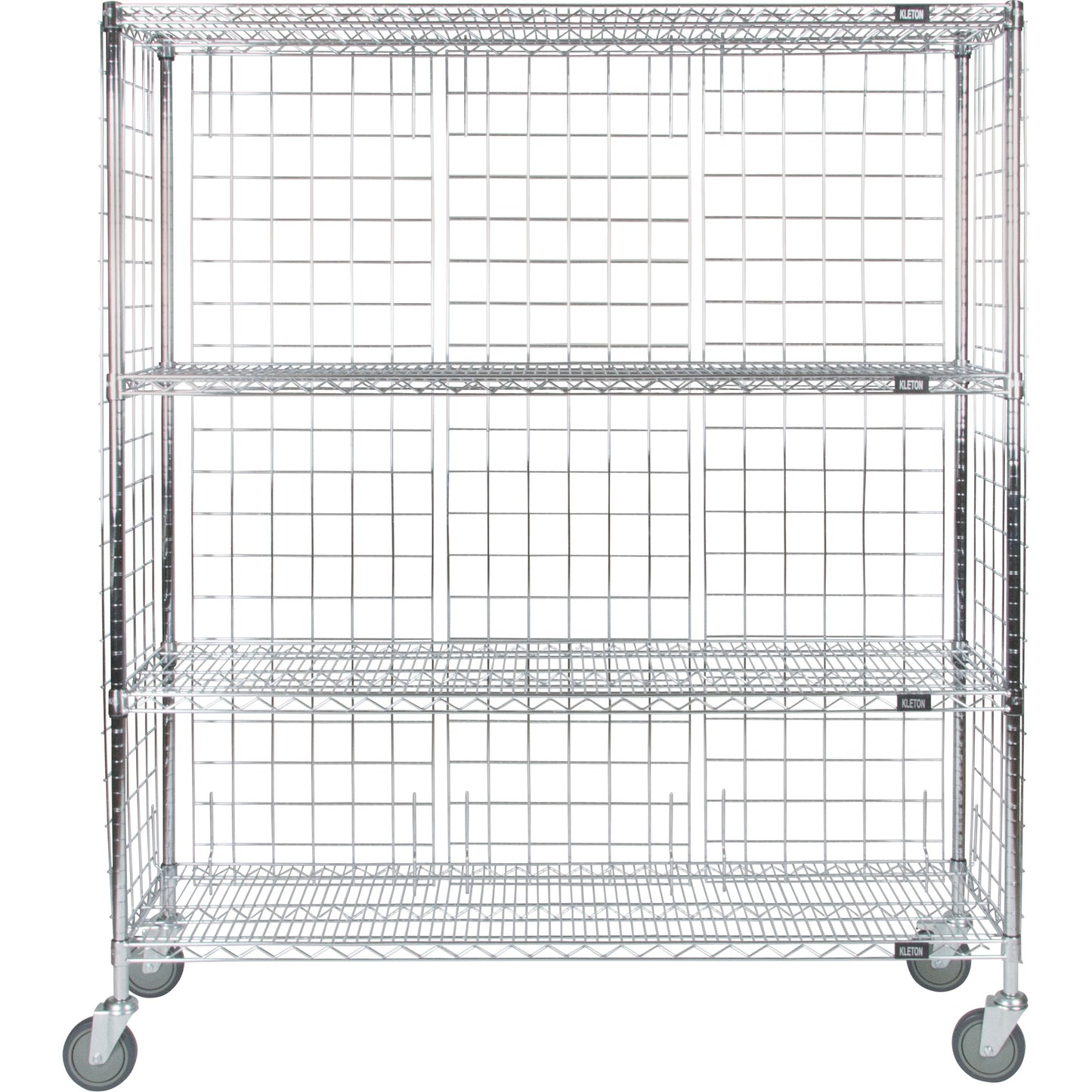 Enclosed Wire Shelf Cart, Chrome Plated, 60" x 69" x 24", 800 lbs. Capacity