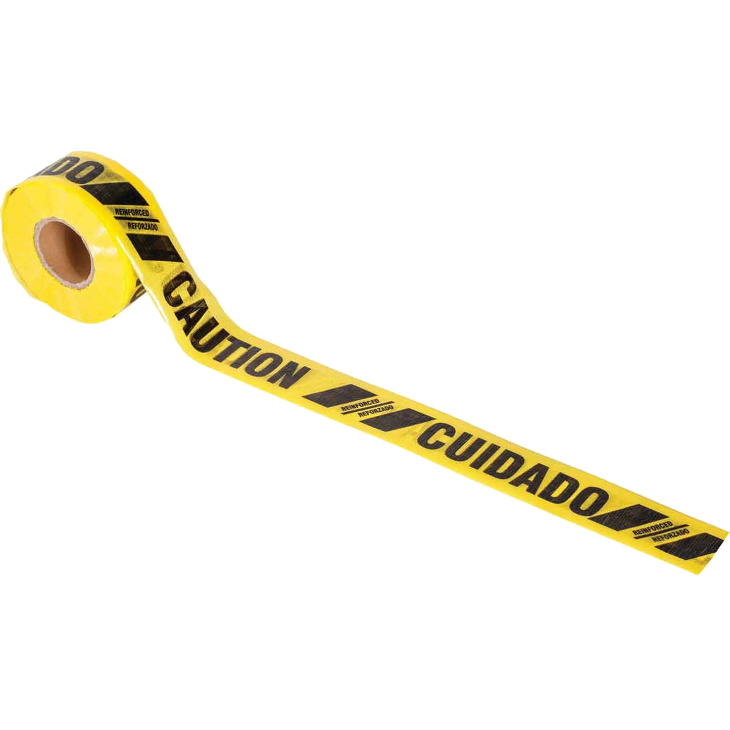 Brady Reinforced Barricade Tape, Bilingual, 3" W x 500' L, 3 mils, Black on Yellow