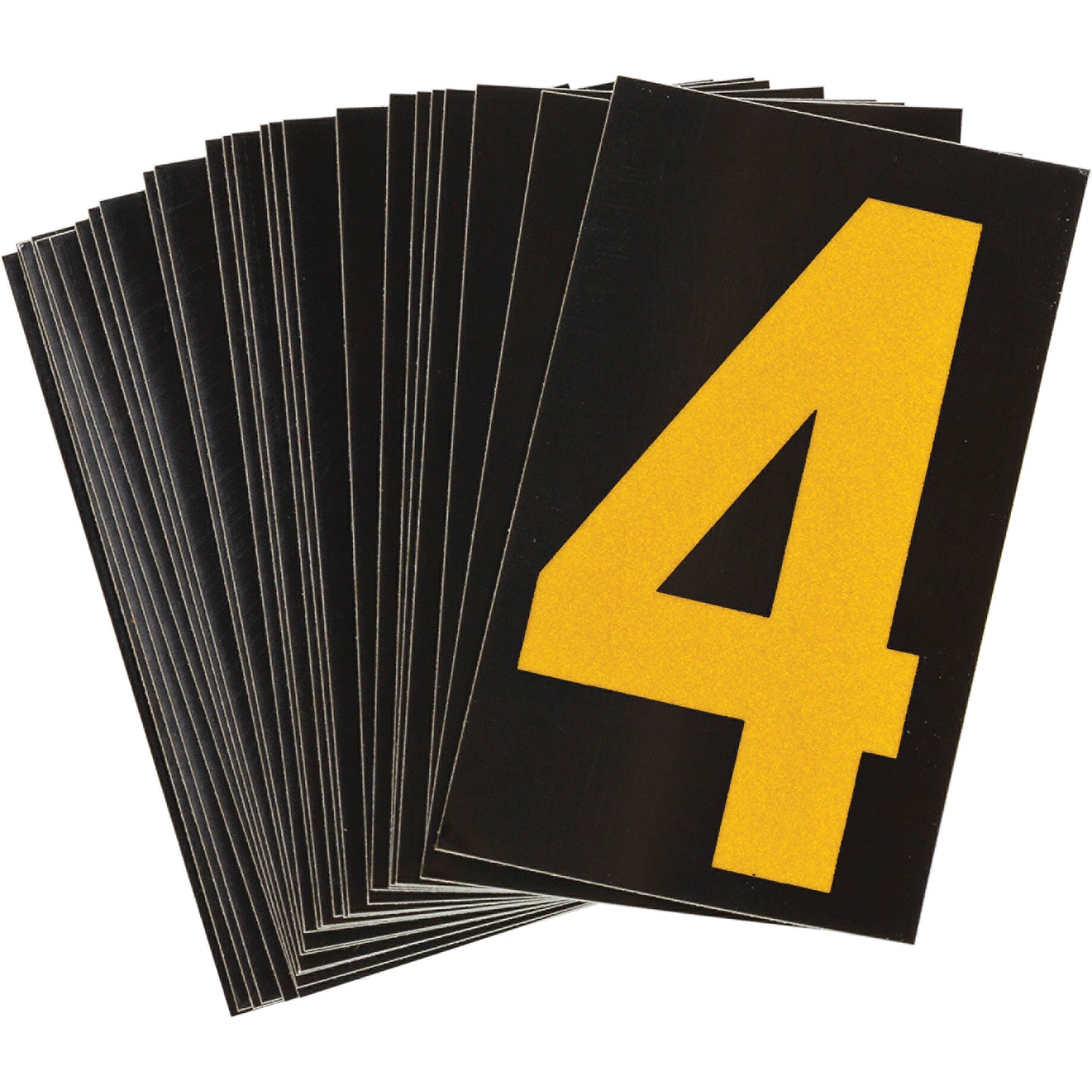 Brady Reflective Individual Number and Letter Labels, 4, 1-1/2" H, Yellow on Black