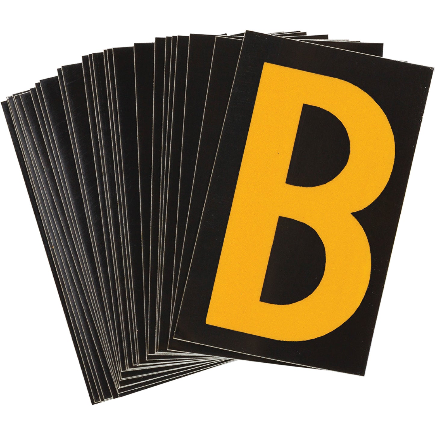 Brady Reflective Individual Number and Letter Labels, B, 1-1/2" H, Yellow on Black