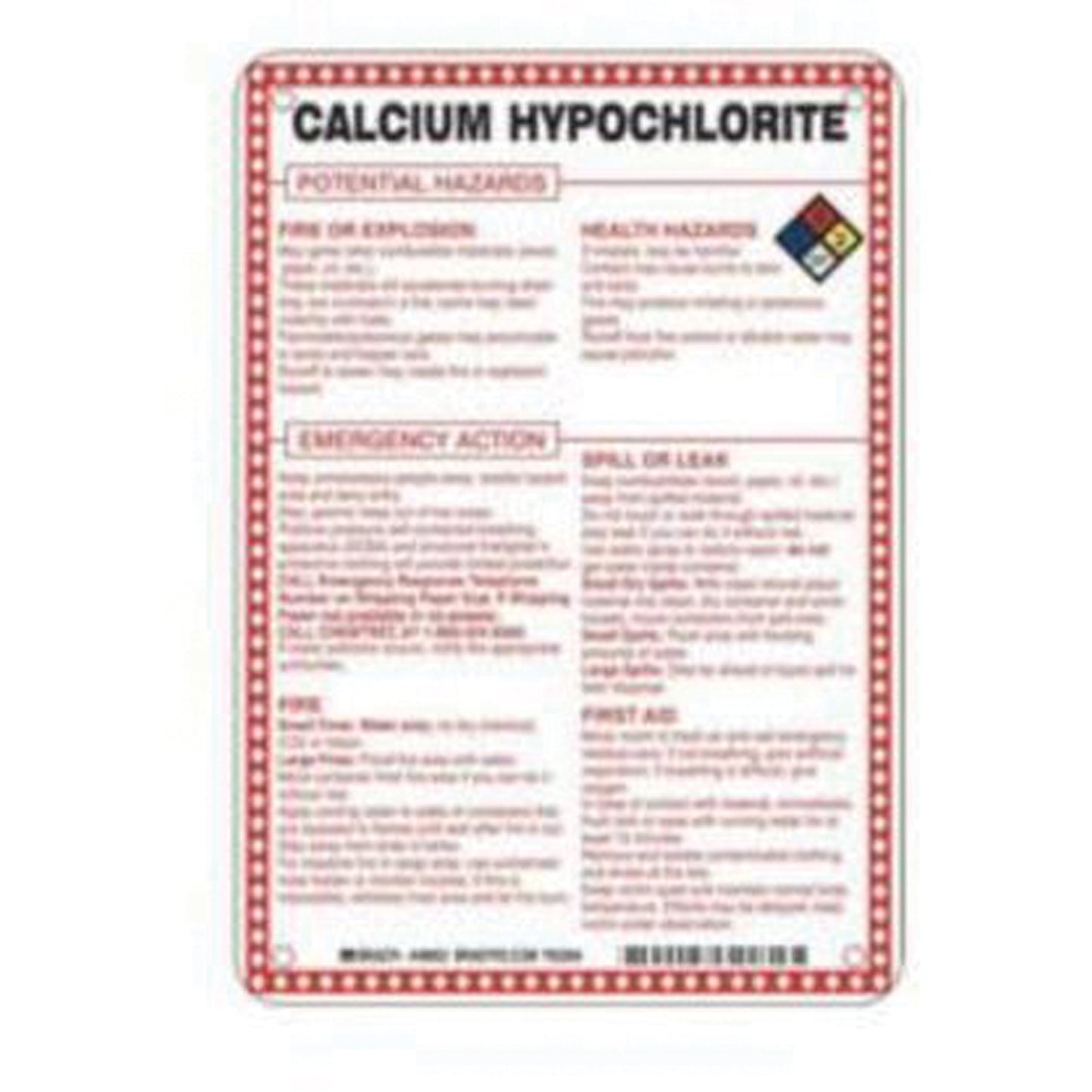 Brady "Calcium Hypochlorite Potential Hazards" Sign, 10" x 7", Fiberglass, English with Pictogram