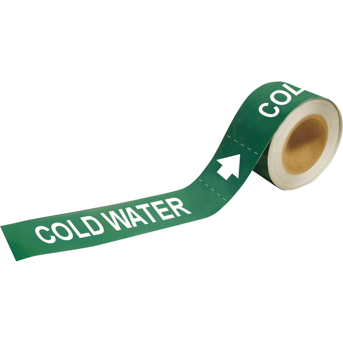 Brady "Cold Water" Pipe Markers, Self-Adhesive, 1" H x 8" W, White on Green
