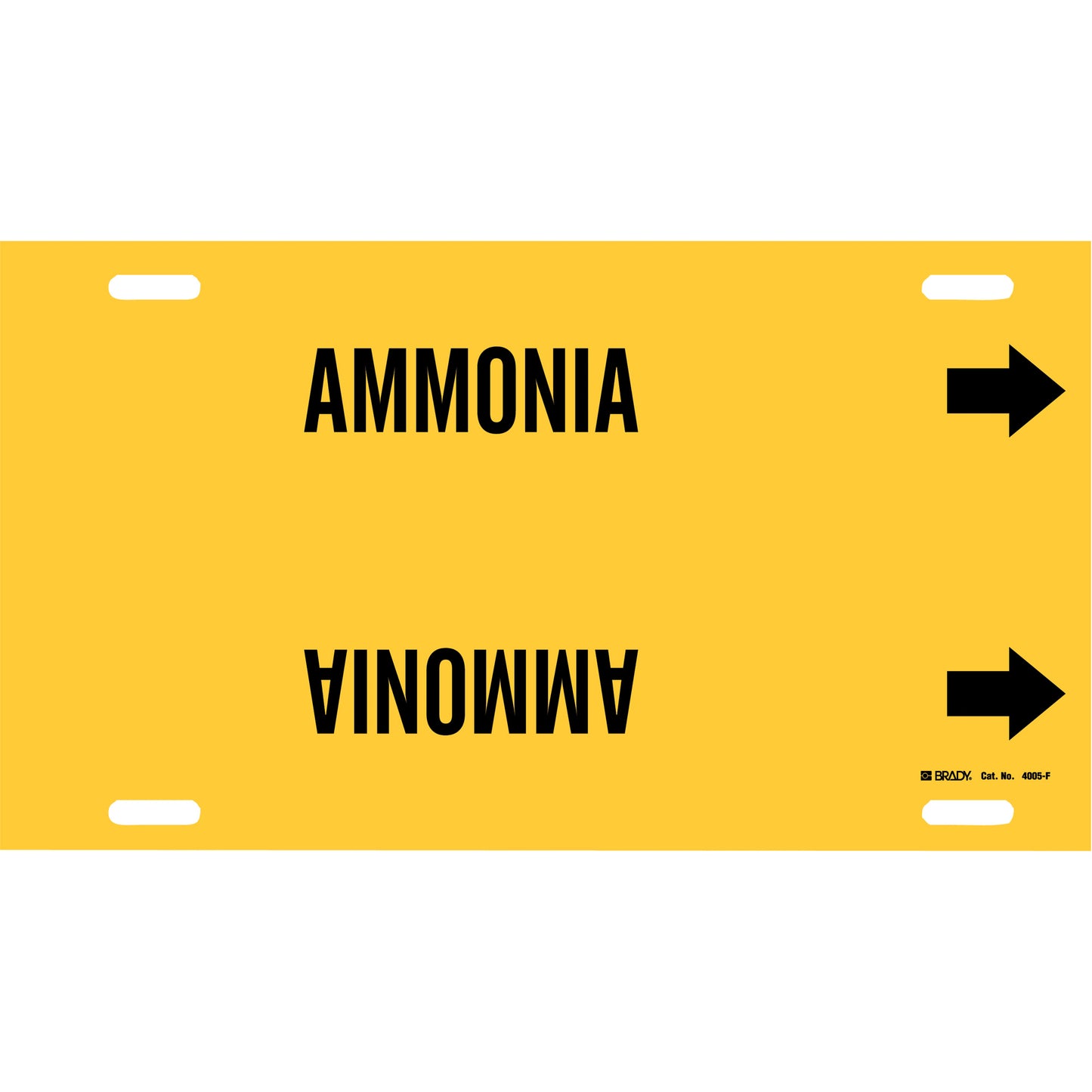 Brady "Ammonia" Pipe Marker, Strap-On, 8" H x 16" W, Black on Yellow