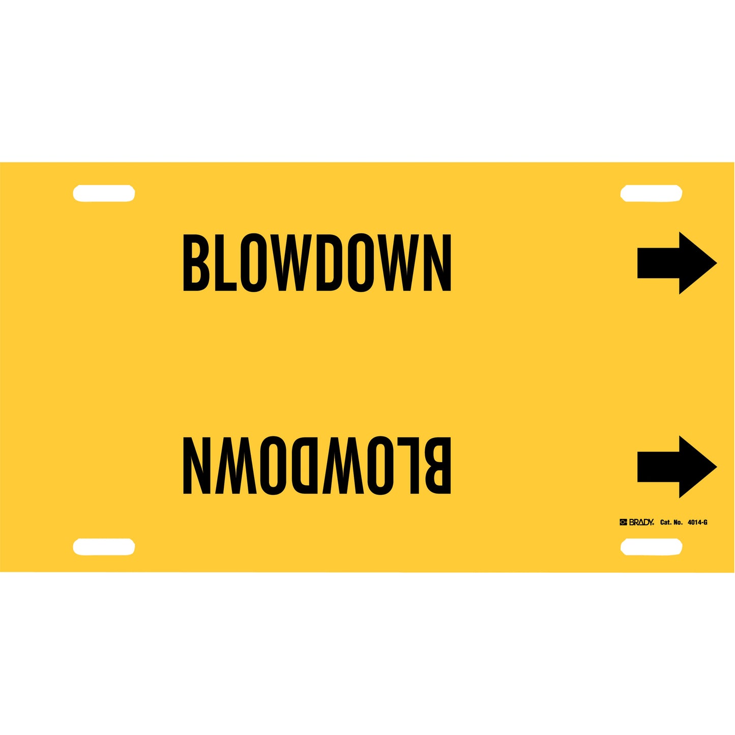Brady "Blowdown" Pipe Marker, Strap-On, 10" H x 24" W, Black on Yellow