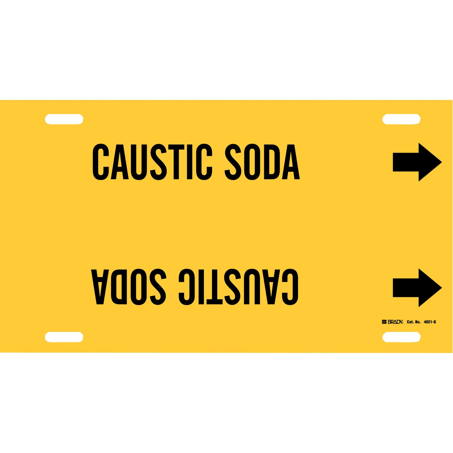 Brady "Caustic Soda" Pipe Marker, Strap-On, 10" H x 24" W, Black on Yellow