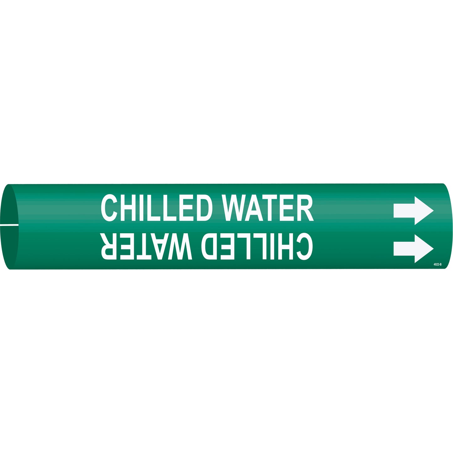 Brady "Chilled Water" Pipe Marker, Snap-On, 7/8" H x 7/8" W, White on Green