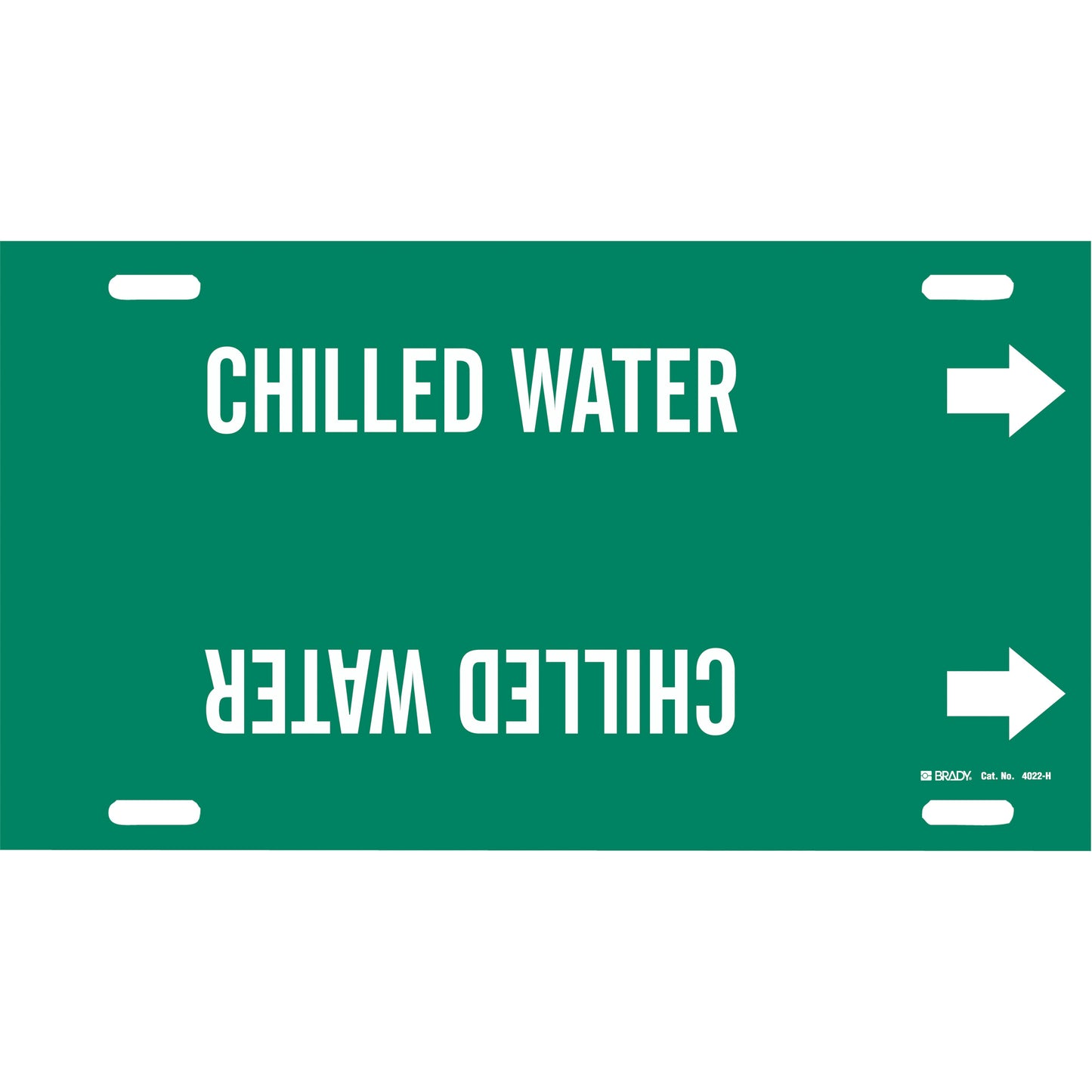 Brady "Chilled Water" Pipe Marker, Strap-On, 10" H x 32" W, White on Green