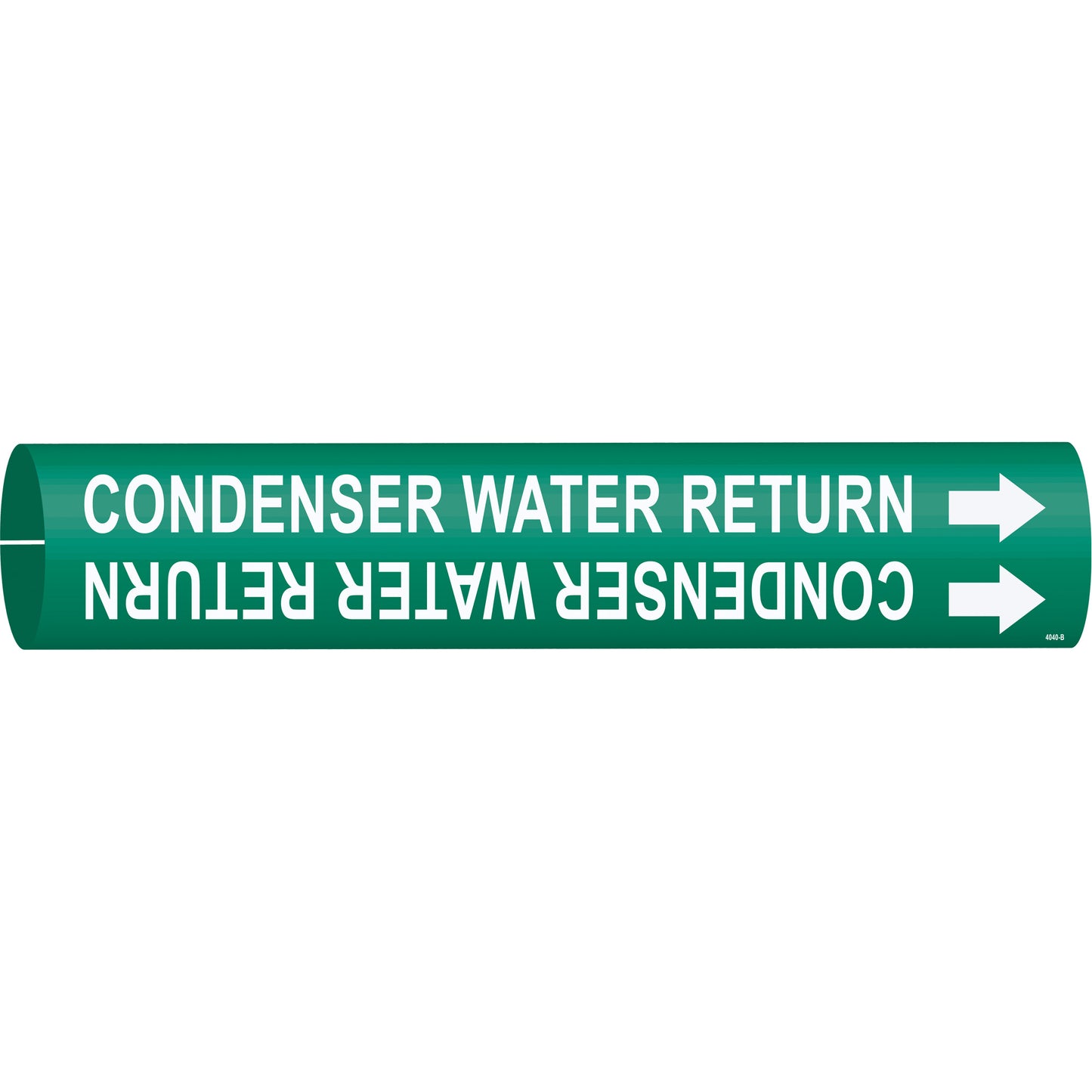Brady "Condenser Water Return" Pipe Marker, Snap-On, 7/8" H x 7/8" W, White on Green