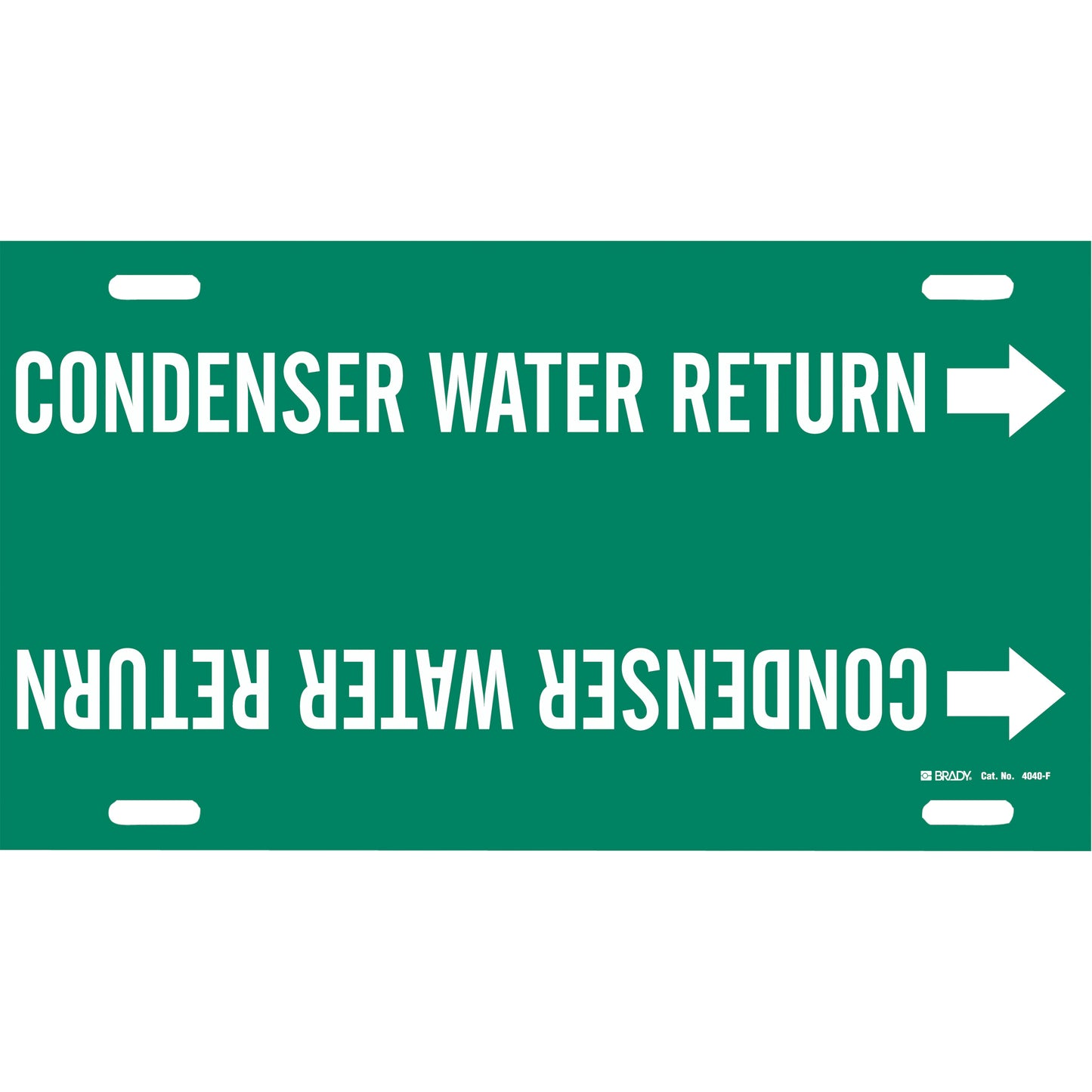 Brady "Condenser Water Return" Pipe Marker, Strap-On, 8" H x 16" W, White on Green