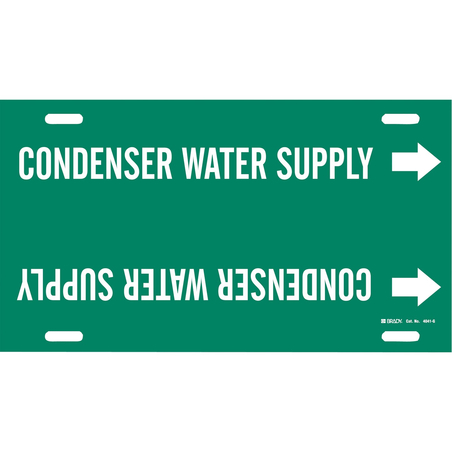 Brady "Condenser Water Supply" Pipe Marker, Strap-On, 10" H x 24" W, White on Green