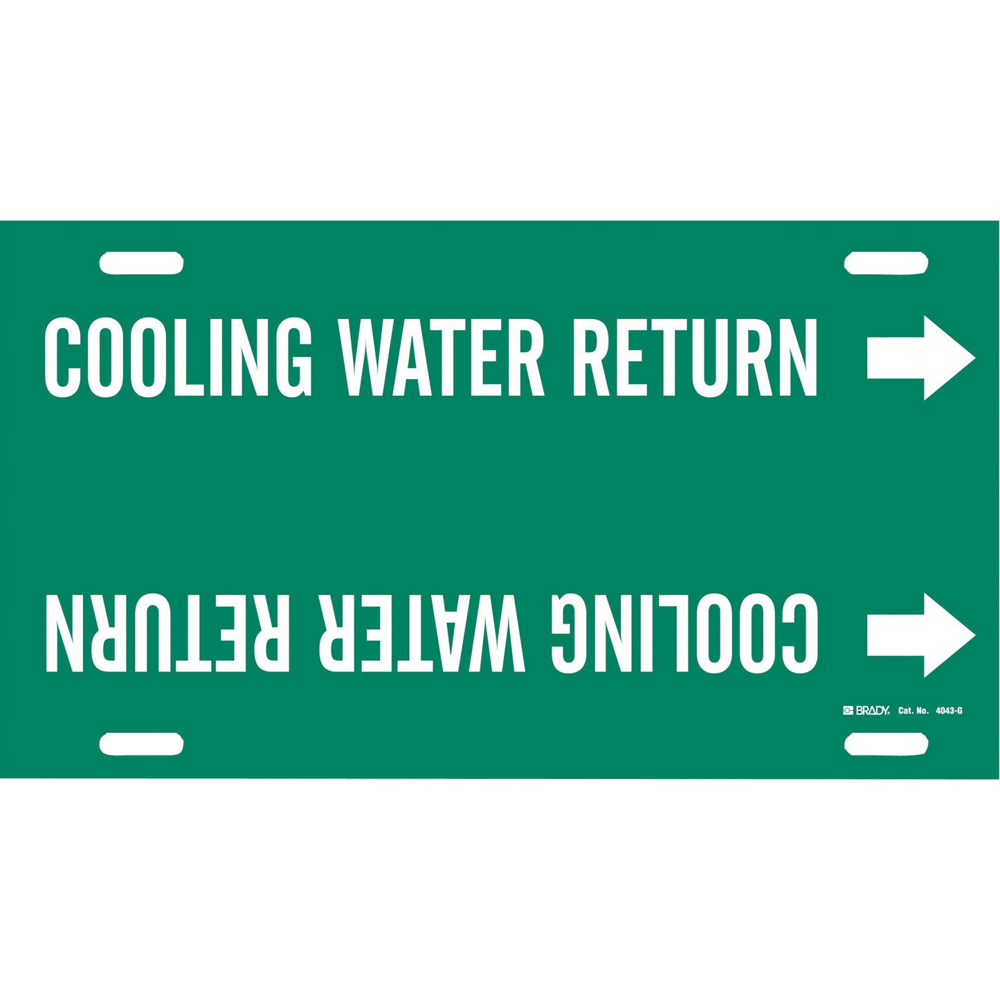 Brady "Cooling Water Return" Pipe Marker, Strap-On, 10" H x 24" W, White on Green