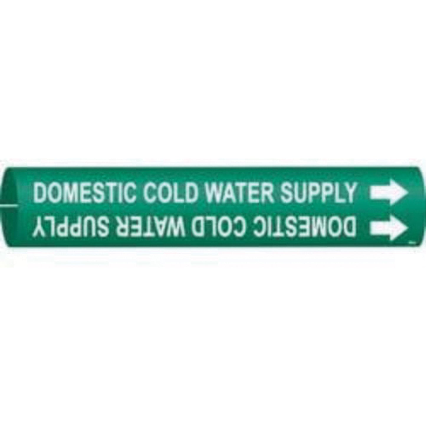 Brady "Domestic Cold Water Supply" Pipe Marker, Snap-On, 13/16" H x 13/16" W, White on Green