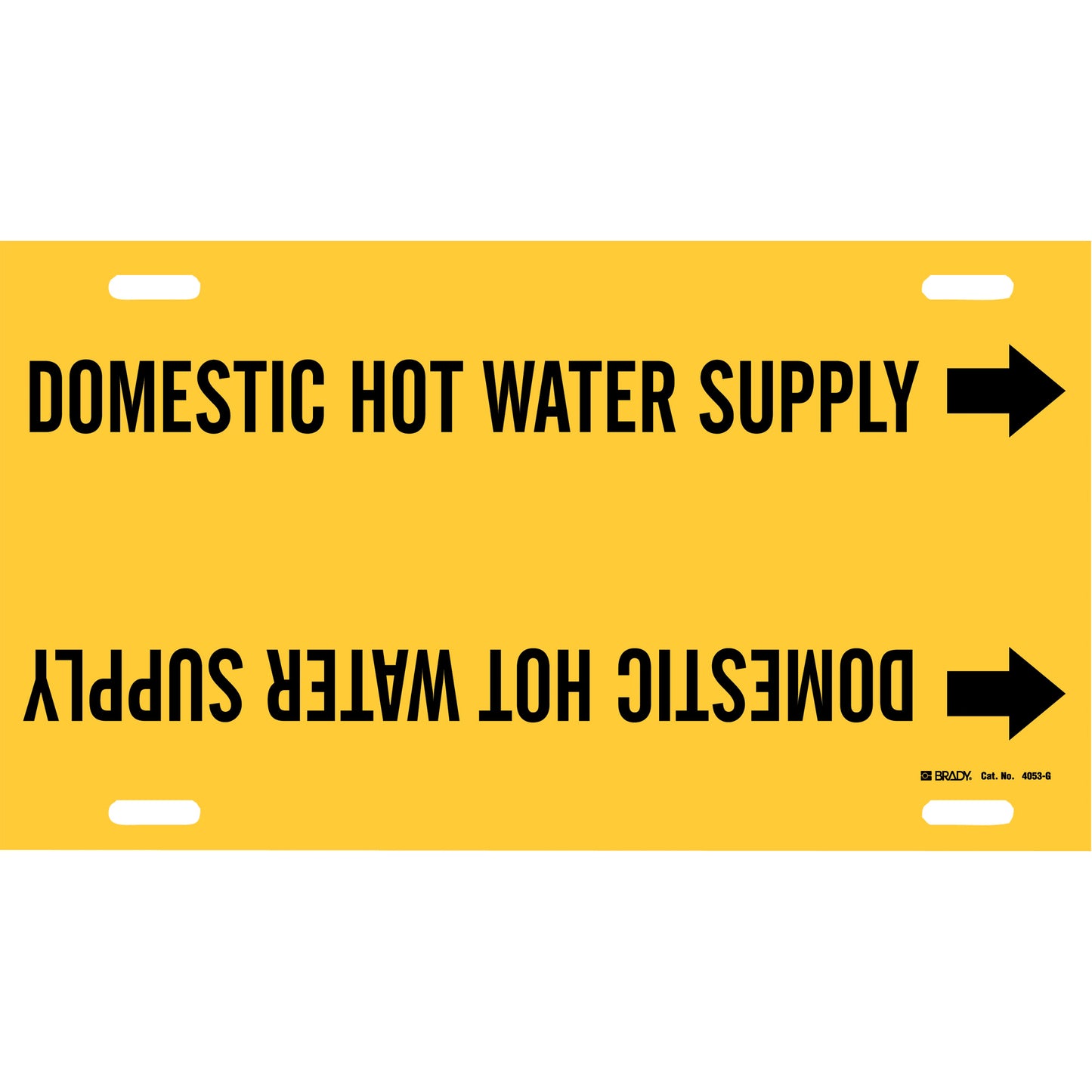 Brady "Domestic Hot Water Supply" Pipe Marker, Strap-On, 10" H x 24" W, Black on Yellow