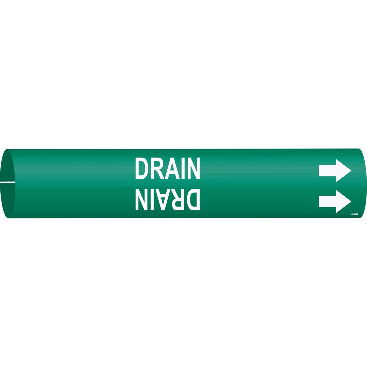 Brady "Drain" Pipe Marker, Snap-On, 2-13/16" H x 2-13/16" W, White on Green
