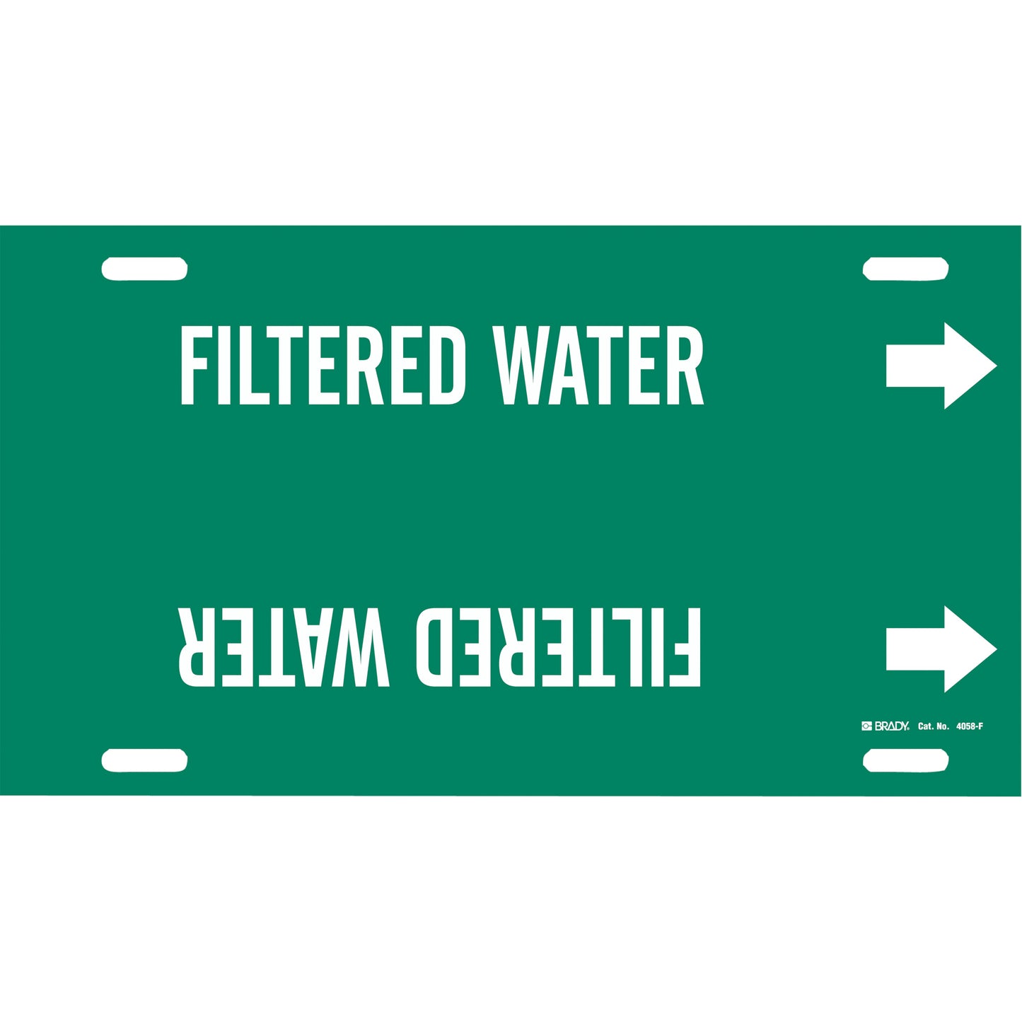 Brady "Filtered Water" Pipe Marker, Strap-On, 8" H x 16" W, White on Green