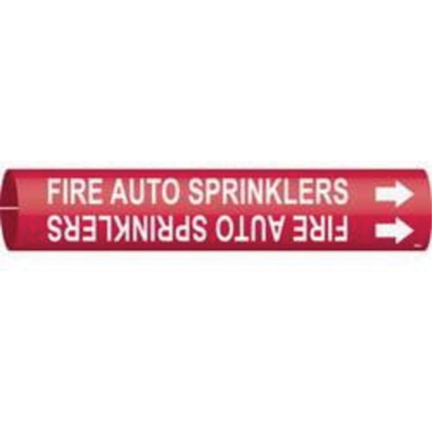 Brady "Fire Auto Sprinklers" Pipe Marker, Snap-On, 7/8" H x 7/8" W, White on Red